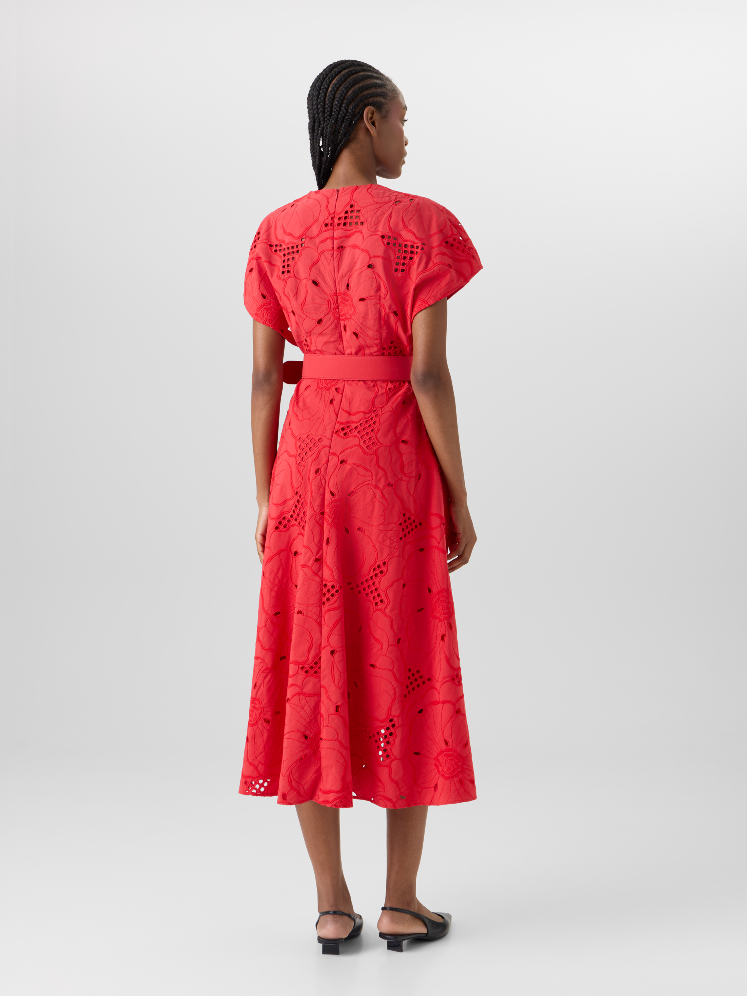 Designer Midikleid mit Blumen-Lochstickerei - Rot 