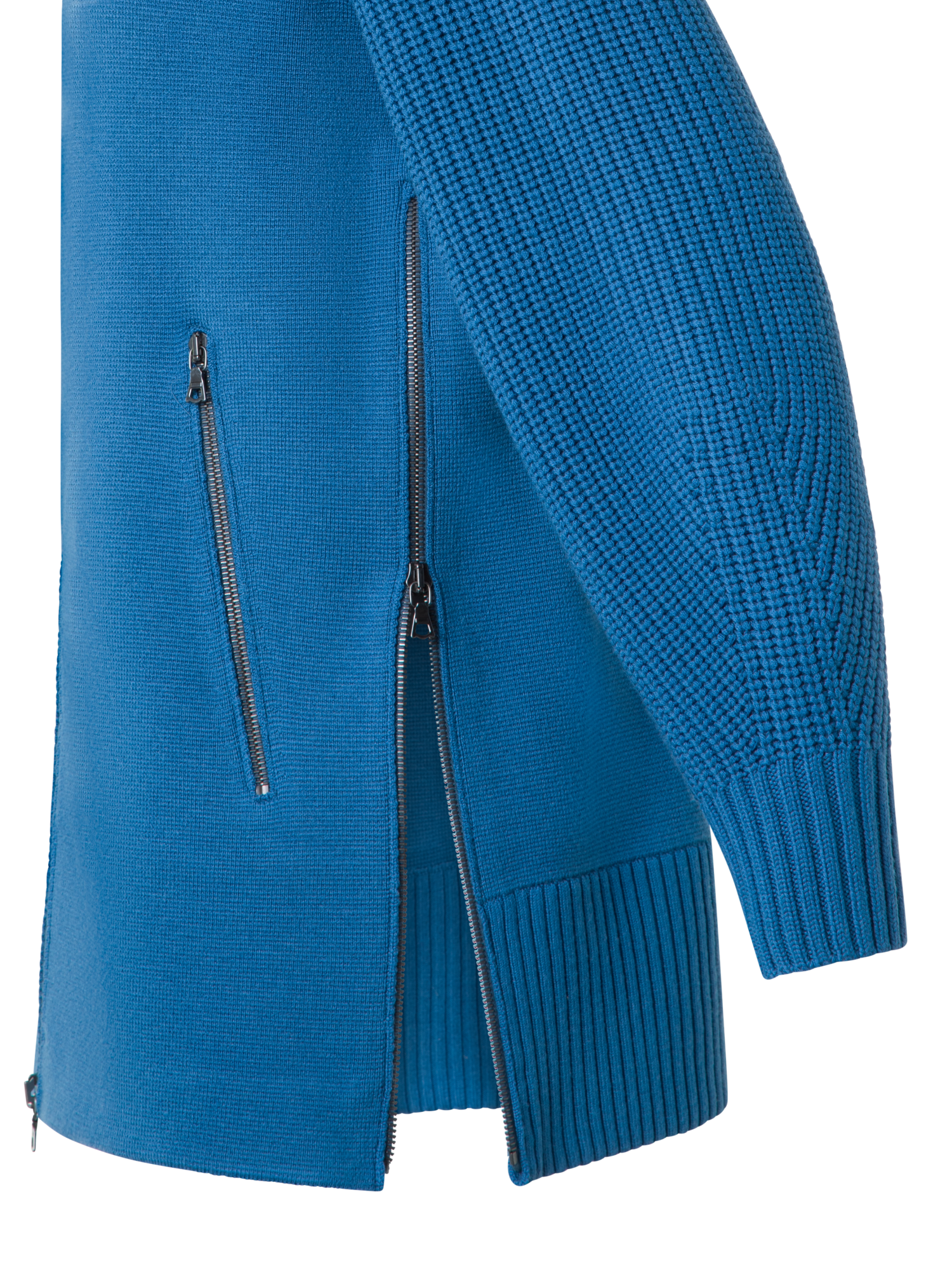 Designer Langer Merino-Cardigan mit Chunky-Strickärmel - Blau