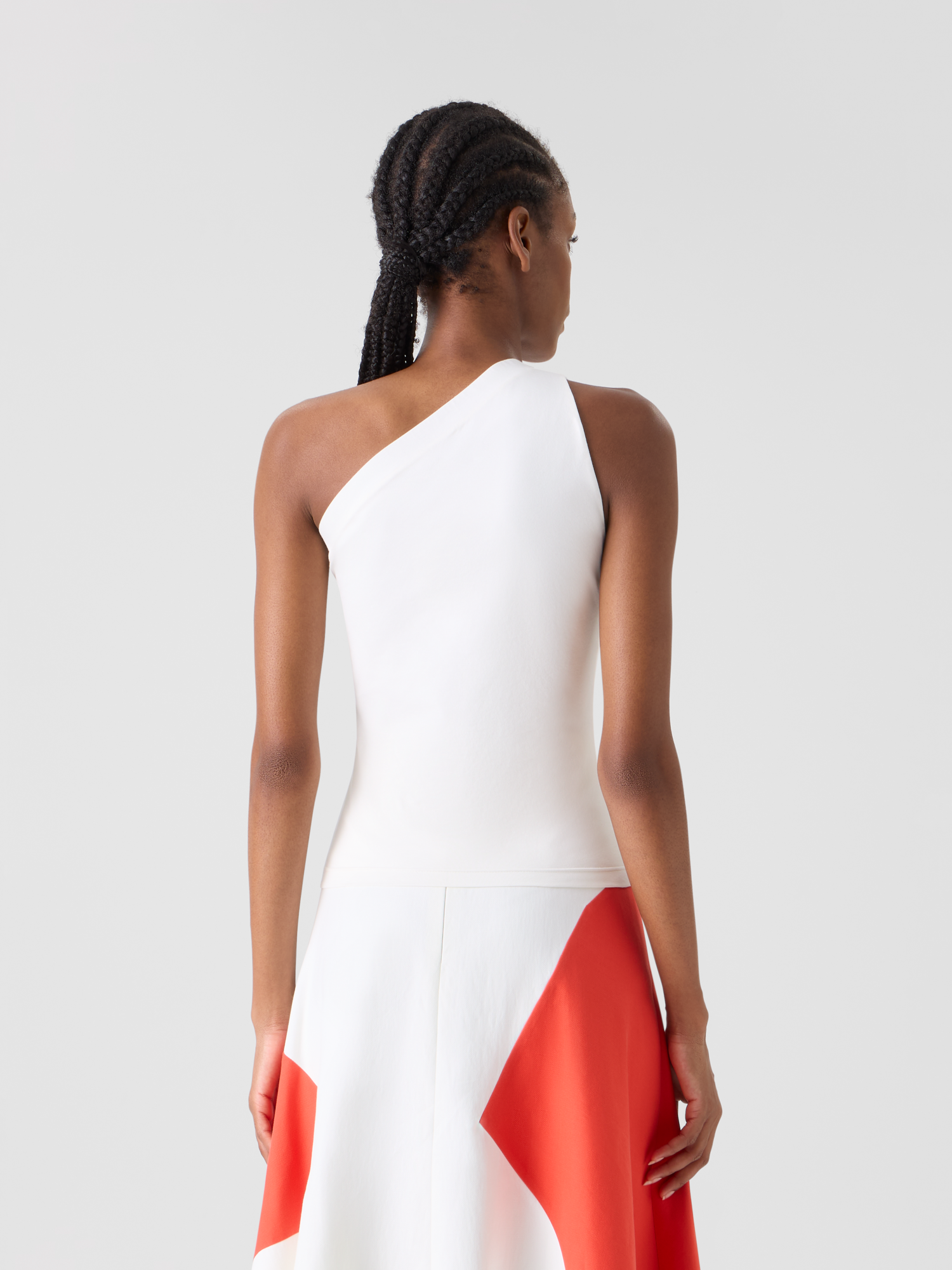 Designer Tailliertes One-Shoulder-Top aus Baumwolljersey - Ecru 