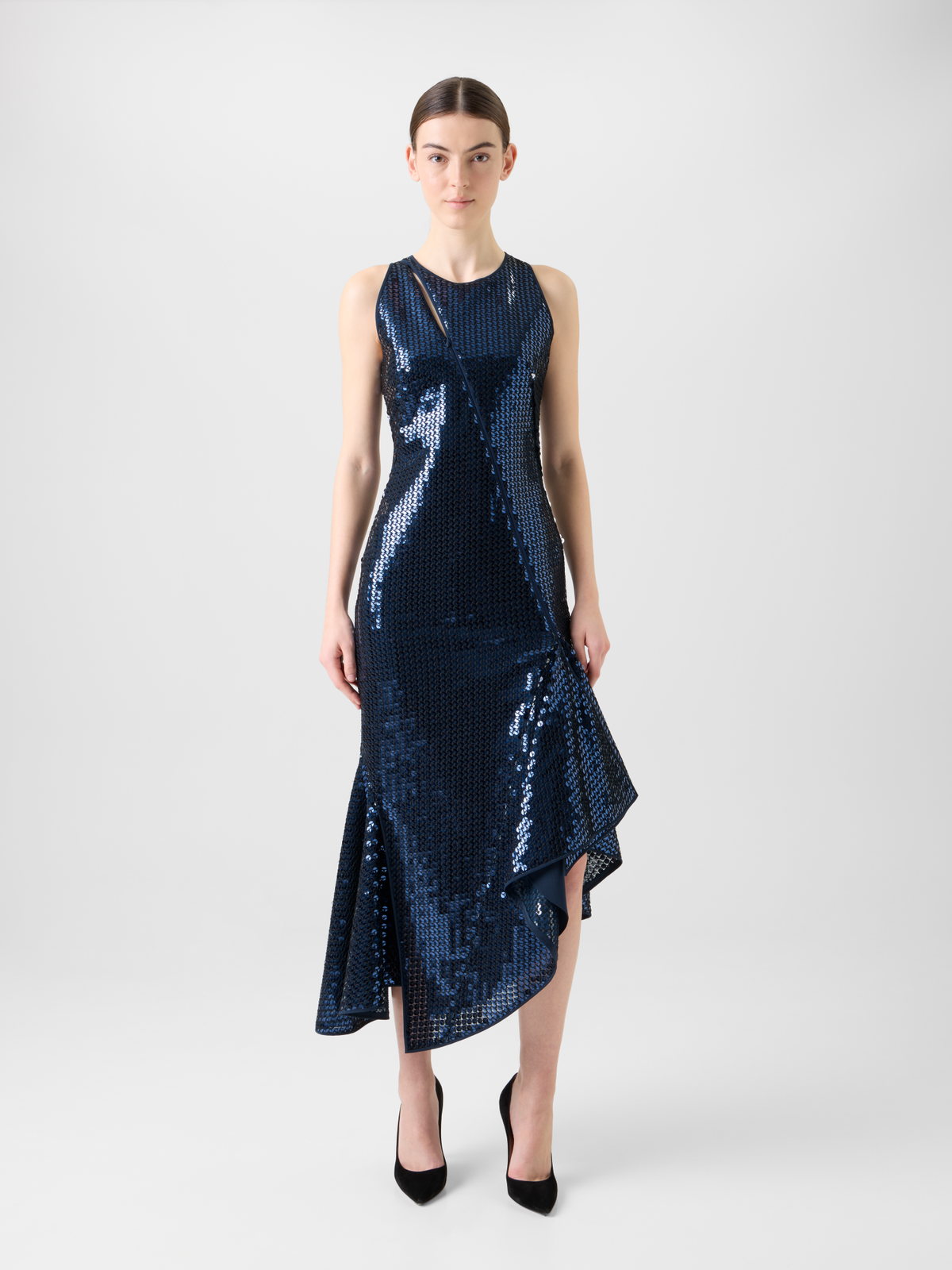 Designer Asymmetrisches Paillettenkleid mit Volant - Dunkelblau - Blau #editorial