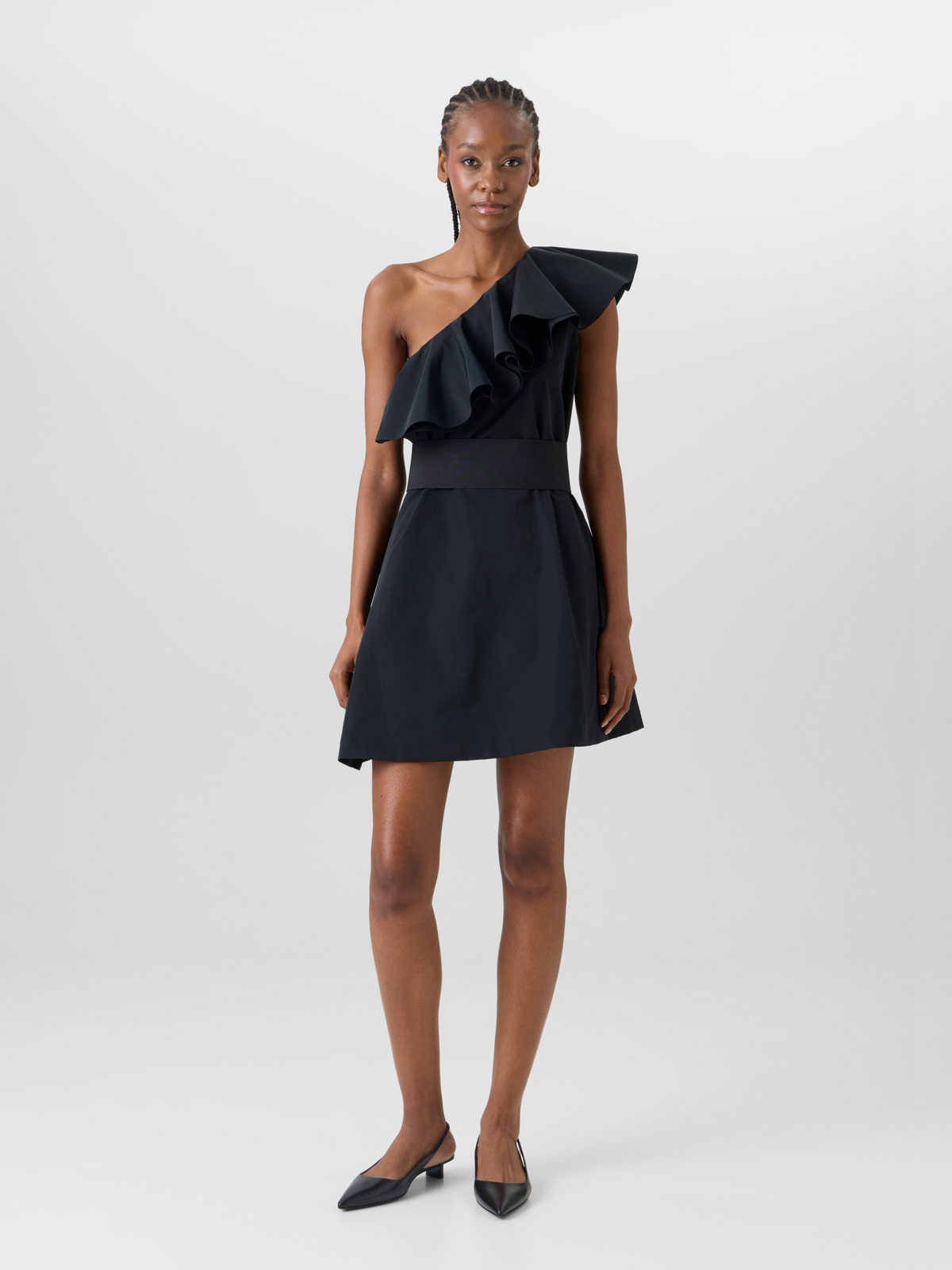 Designer One-Shoulder-Kleid aus Baumwoll-Taft-Mischgewebe - Schwarz #editorial