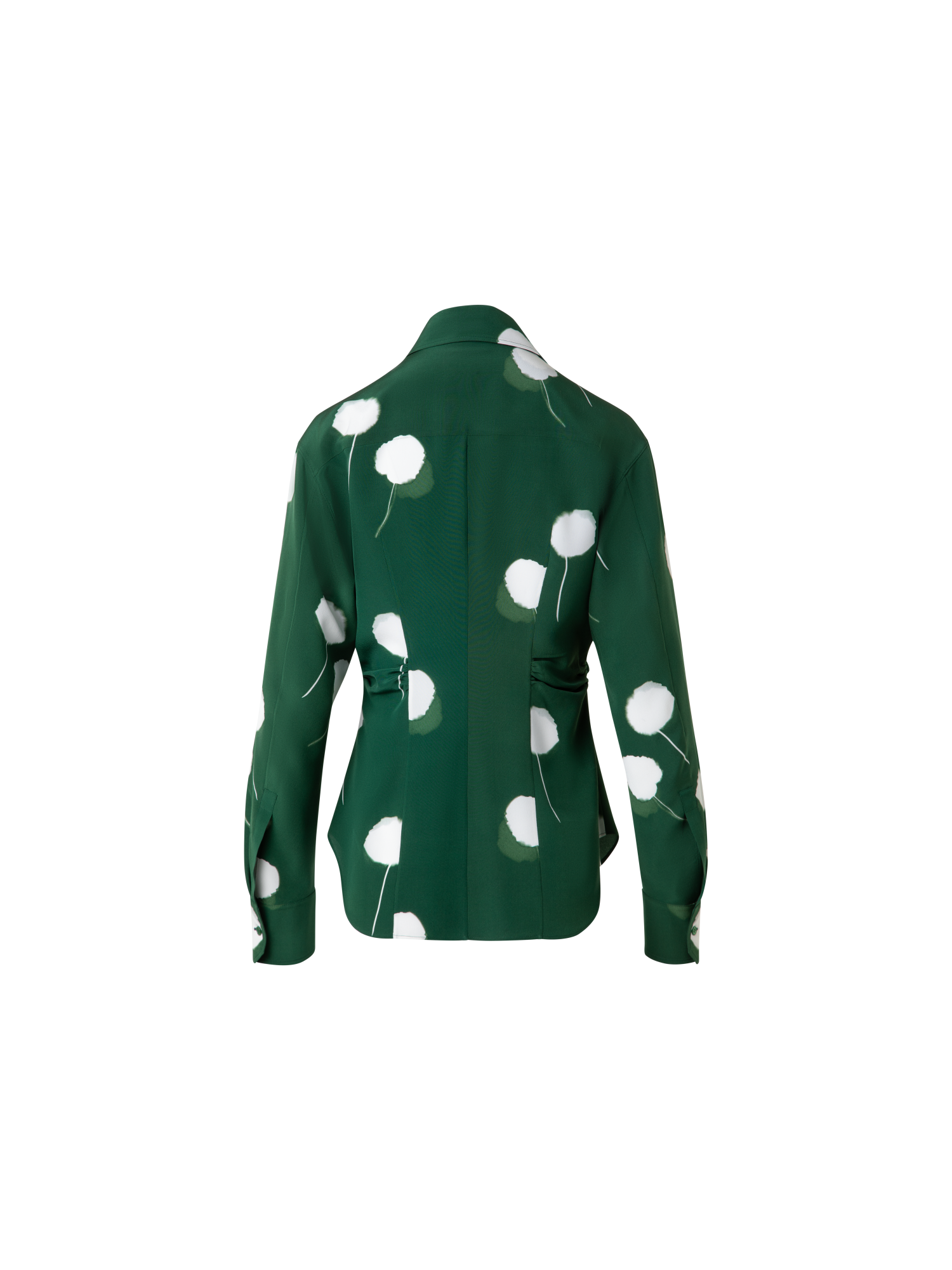 Designer Taillierte Seidenbluse mit Dandelion Druck - Grün - Bunt