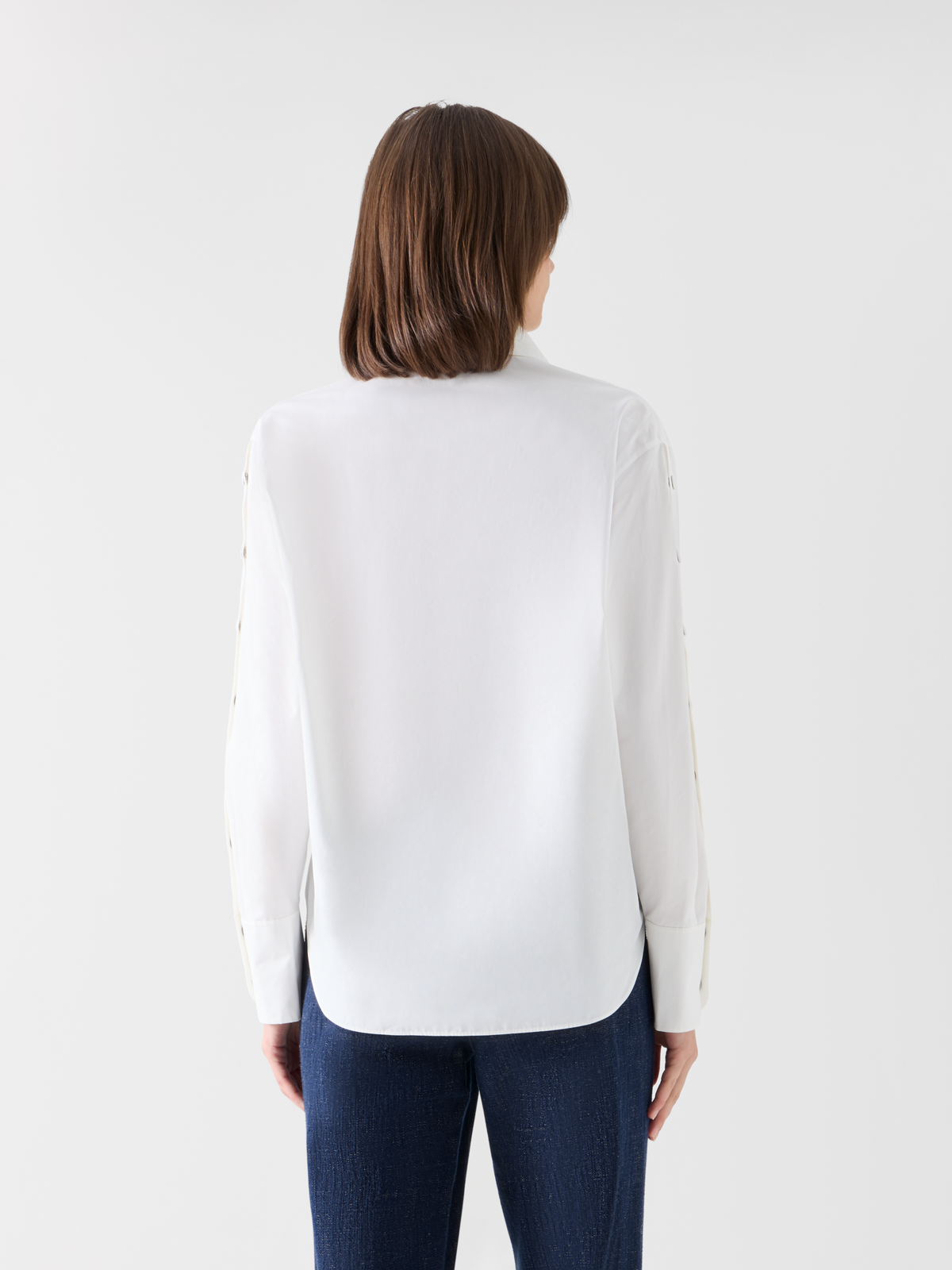 Designer Popeline-Bluse mit Druckknopf-Ärmelschlitzen - Ecru 