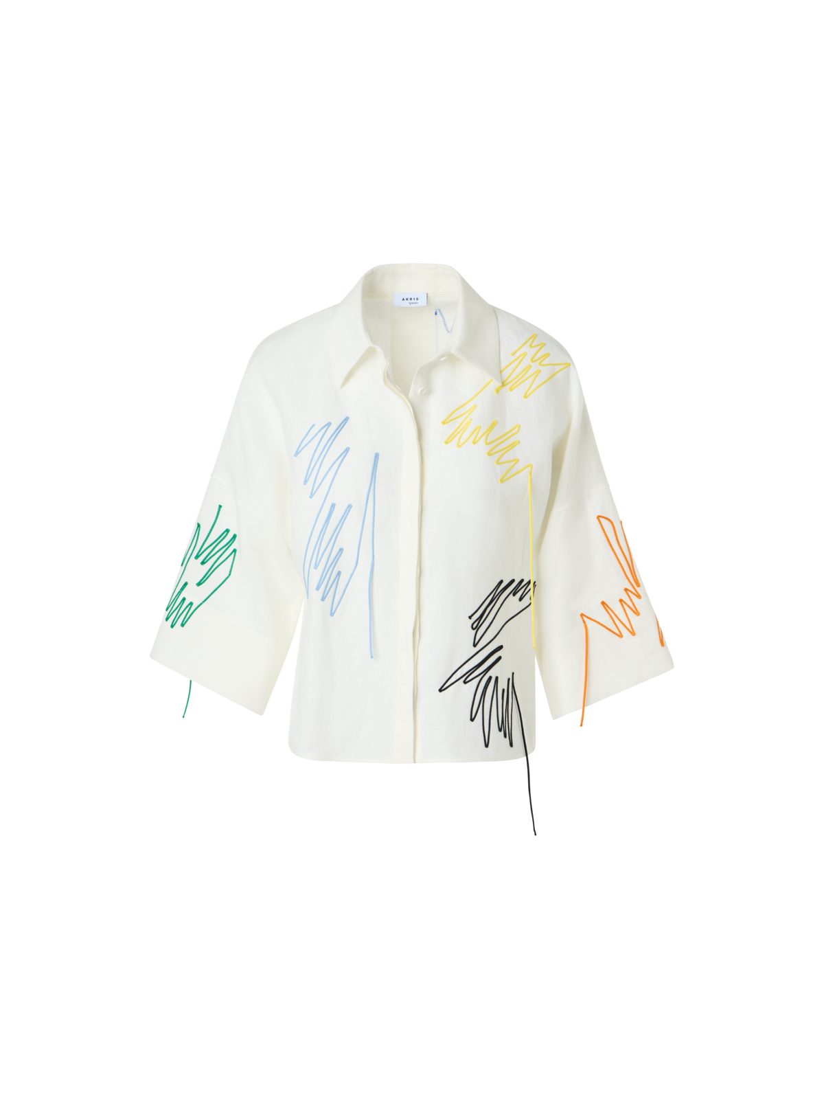 Designer Cropped Leinenbluse mit Scribble-Applikation - Weiss