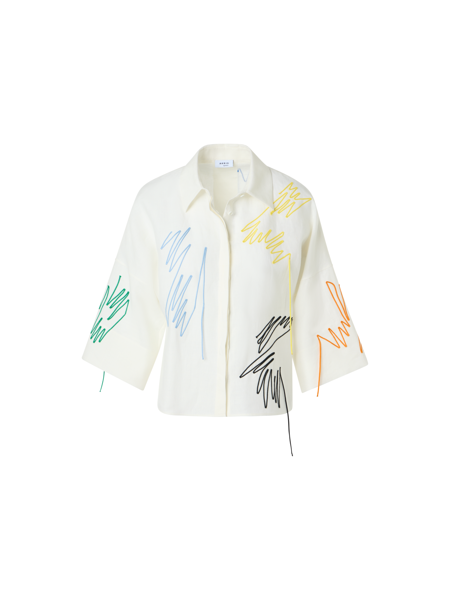 Designer Cropped Leinenbluse mit Scribble-Applikation - Weiss