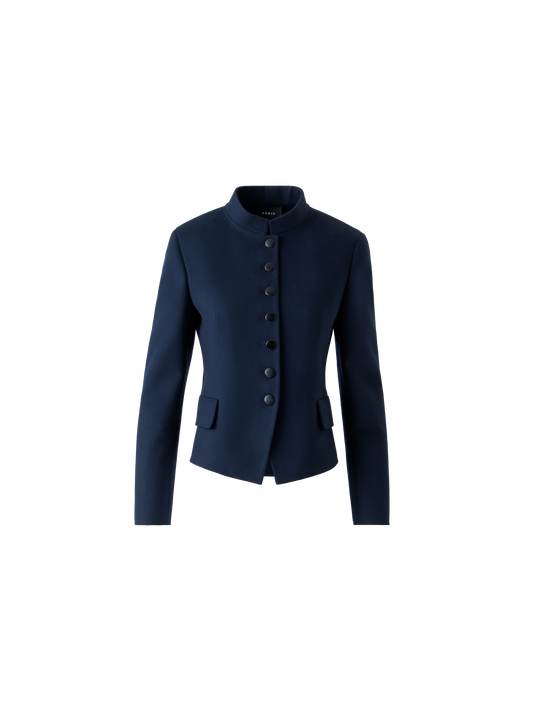 Designer Kurze Taillierte Wollflanell Doubleface Jacke - Dunkelblau - Blau