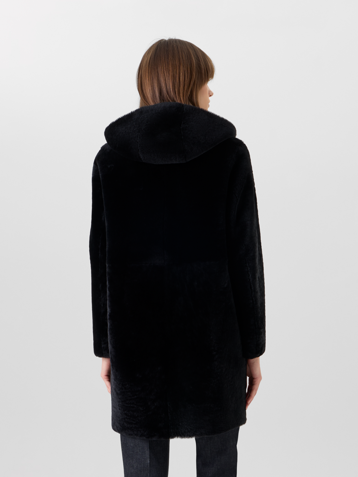 Designer Wendbarer Lamm-Shearling-Mantel mit Kapuze - Schwarz 