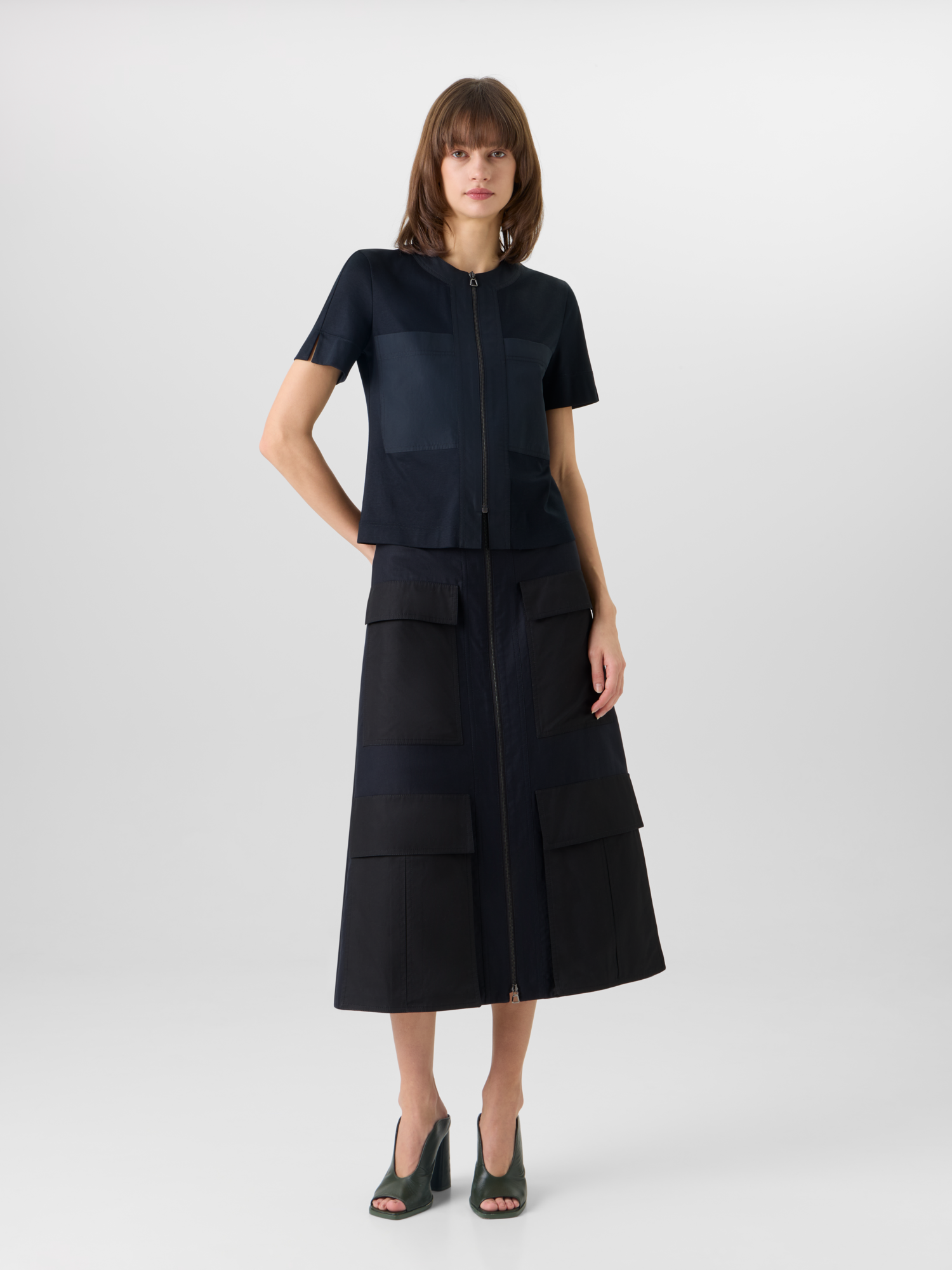 Designer Kurzärmelige Bluse aus Baumwolljersey - Schwarz 