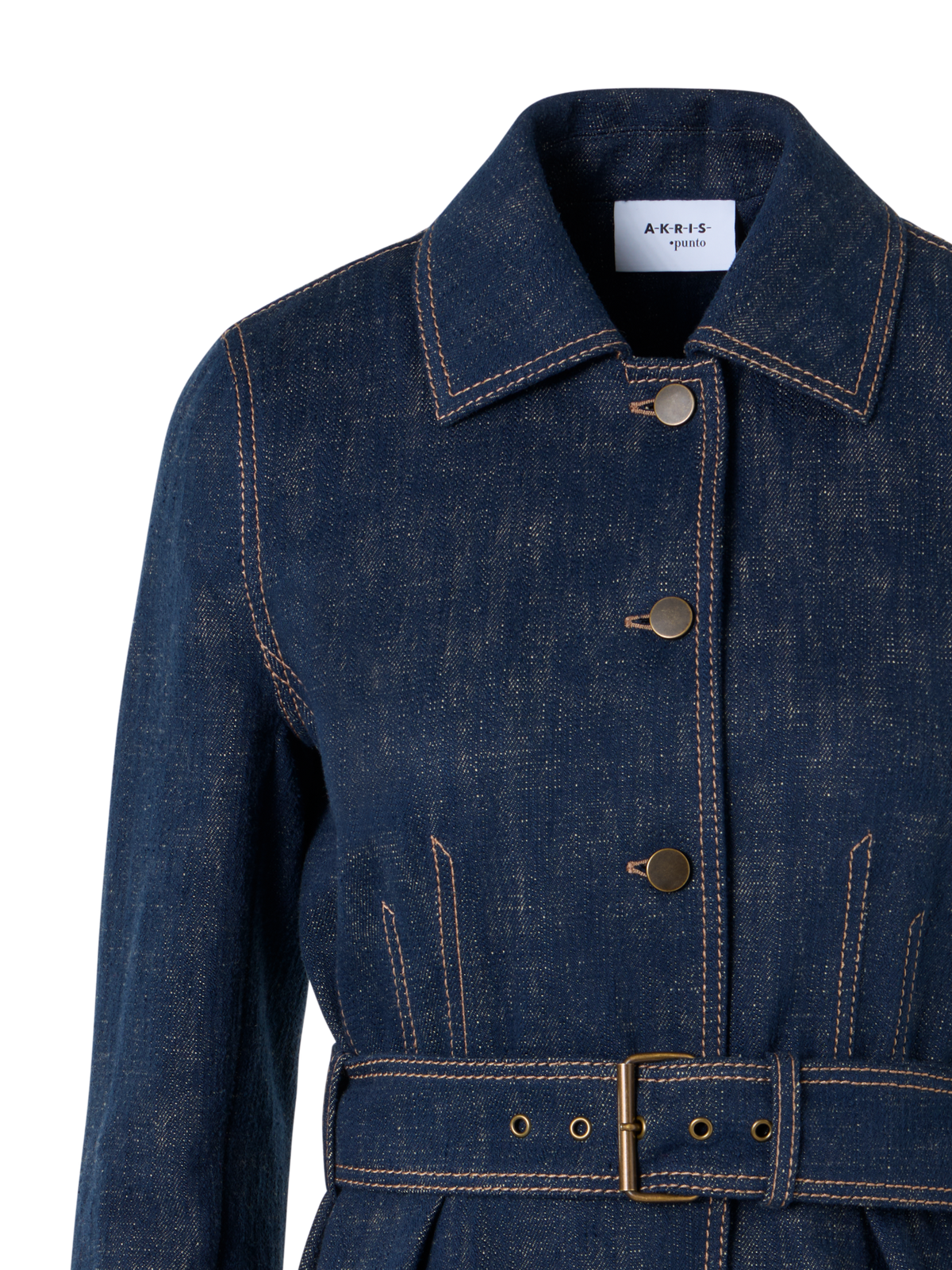 Designer Gegürtete Jacke aus Winter-Denim - Dunkelblau