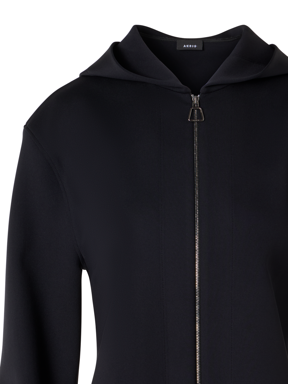 Designer Kapuzenjacke aus leichtem Neopren mit offenem Rücken - Schwarz