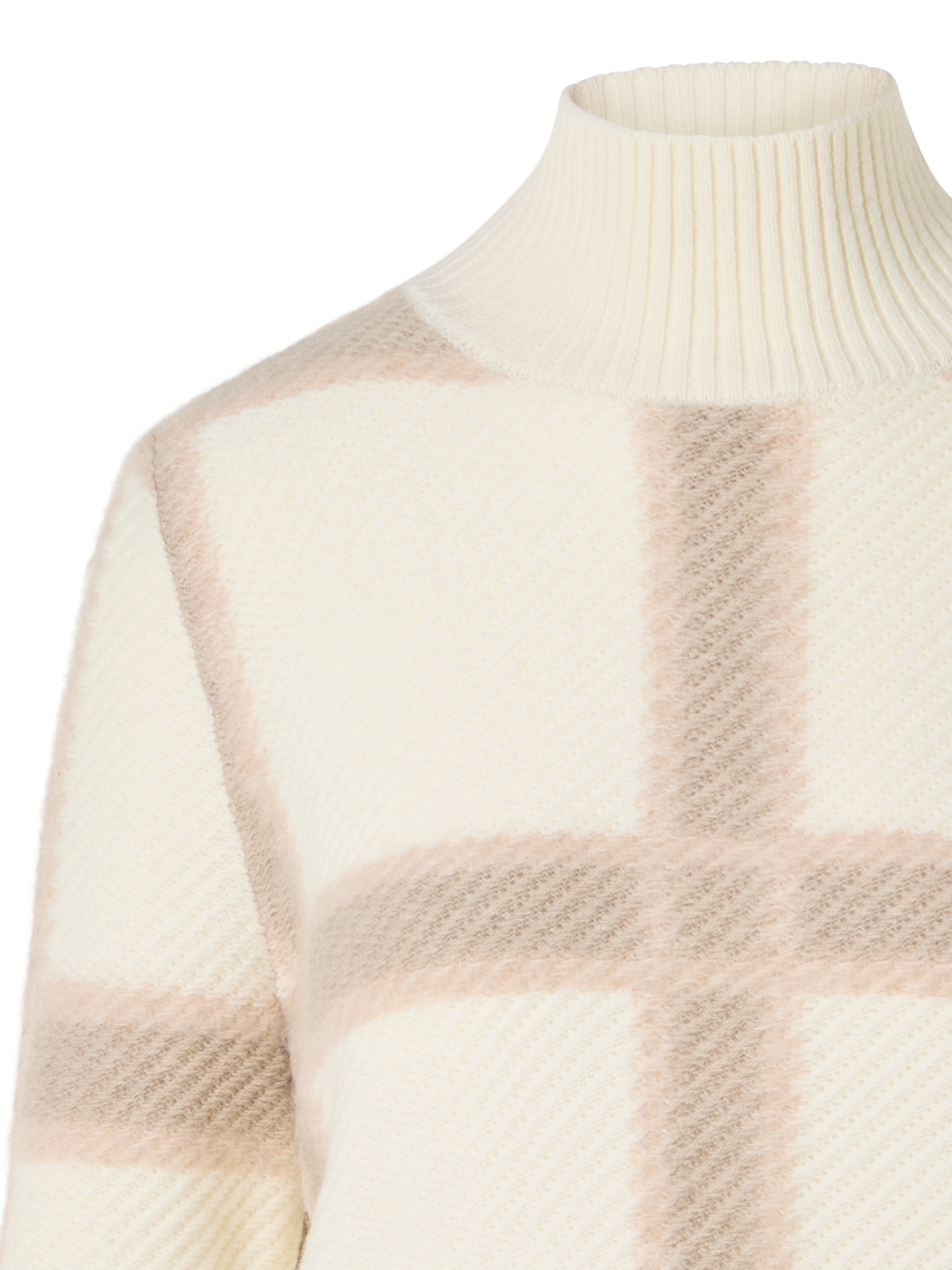 Designer Wolle-Kaschmir Pullover mit Intarsia-Karo - Ecru - Bunt