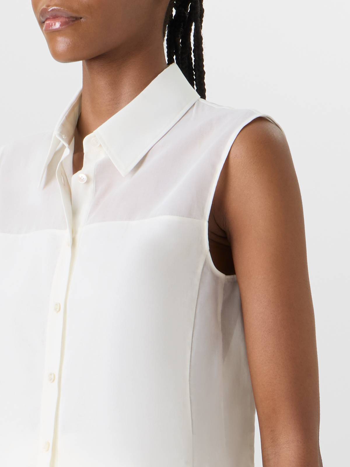 Designer Ärmellose Bluse aus Baumwollvoile - Ecru #editorial