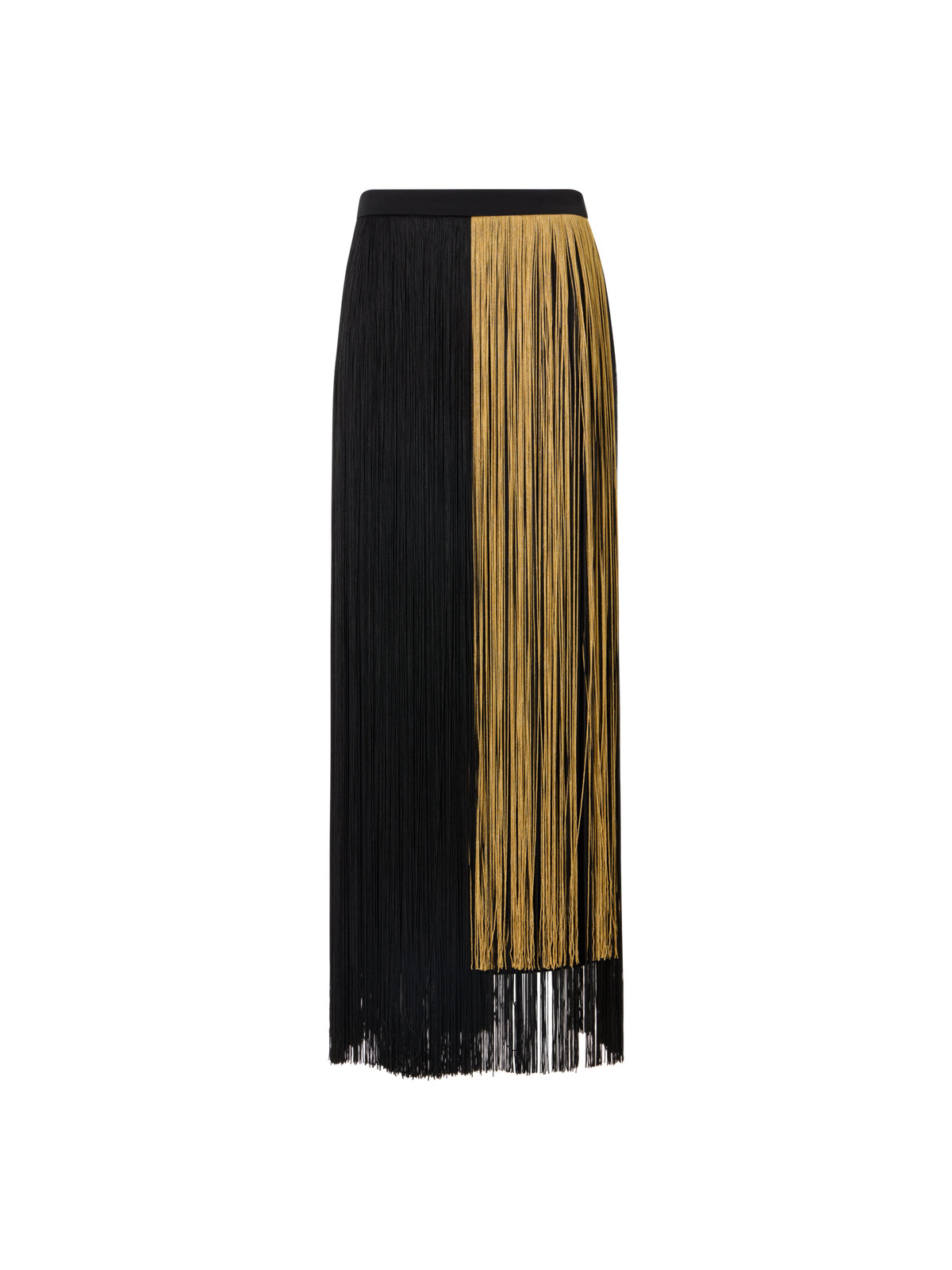 Designer Bleistiftrock aus Seide mit Oro Lienzo Fransen - Schwarz - Gold - Bunt