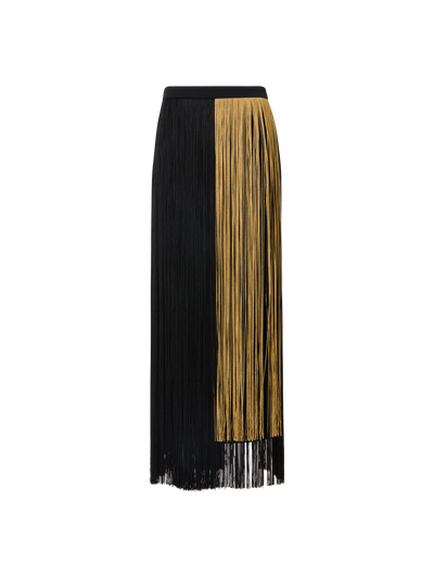 Designer Bleistiftrock aus Seide mit Oro Lienzo Fransen - Schwarz - Gold - Bunt