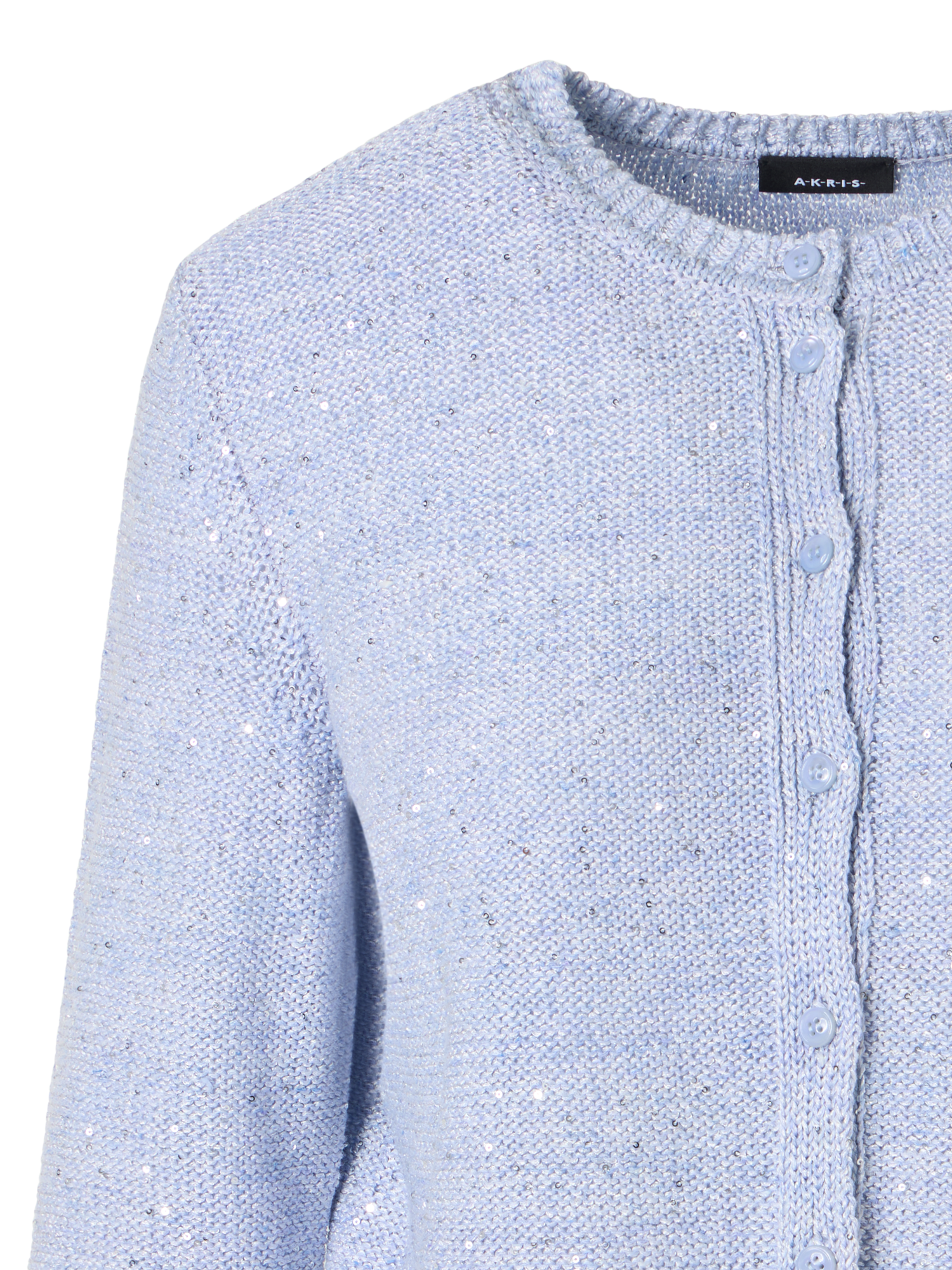 Designer Micro-Pailletten-Cardigan aus Leinen-Baumwolle - Blau