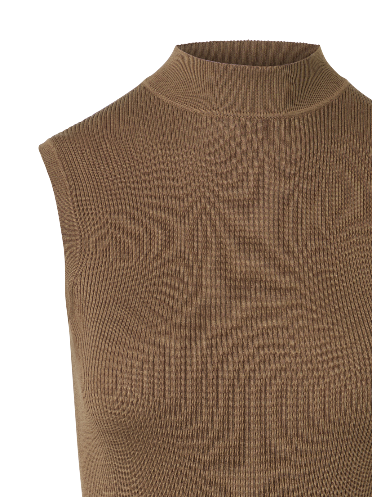 Designer Rippstrick Top aus Seiden-Baumwolle - Braun