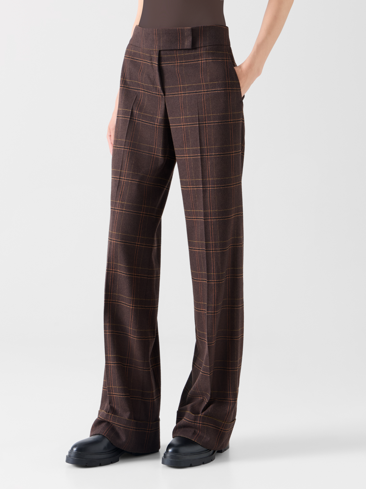 Designer Weite karierte Flanellhose - Braun 