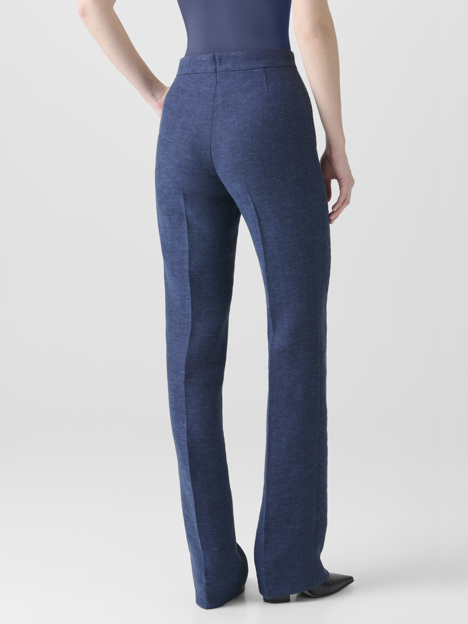 Designer Gerade Hose aus Leinen Doubleface - Blau 