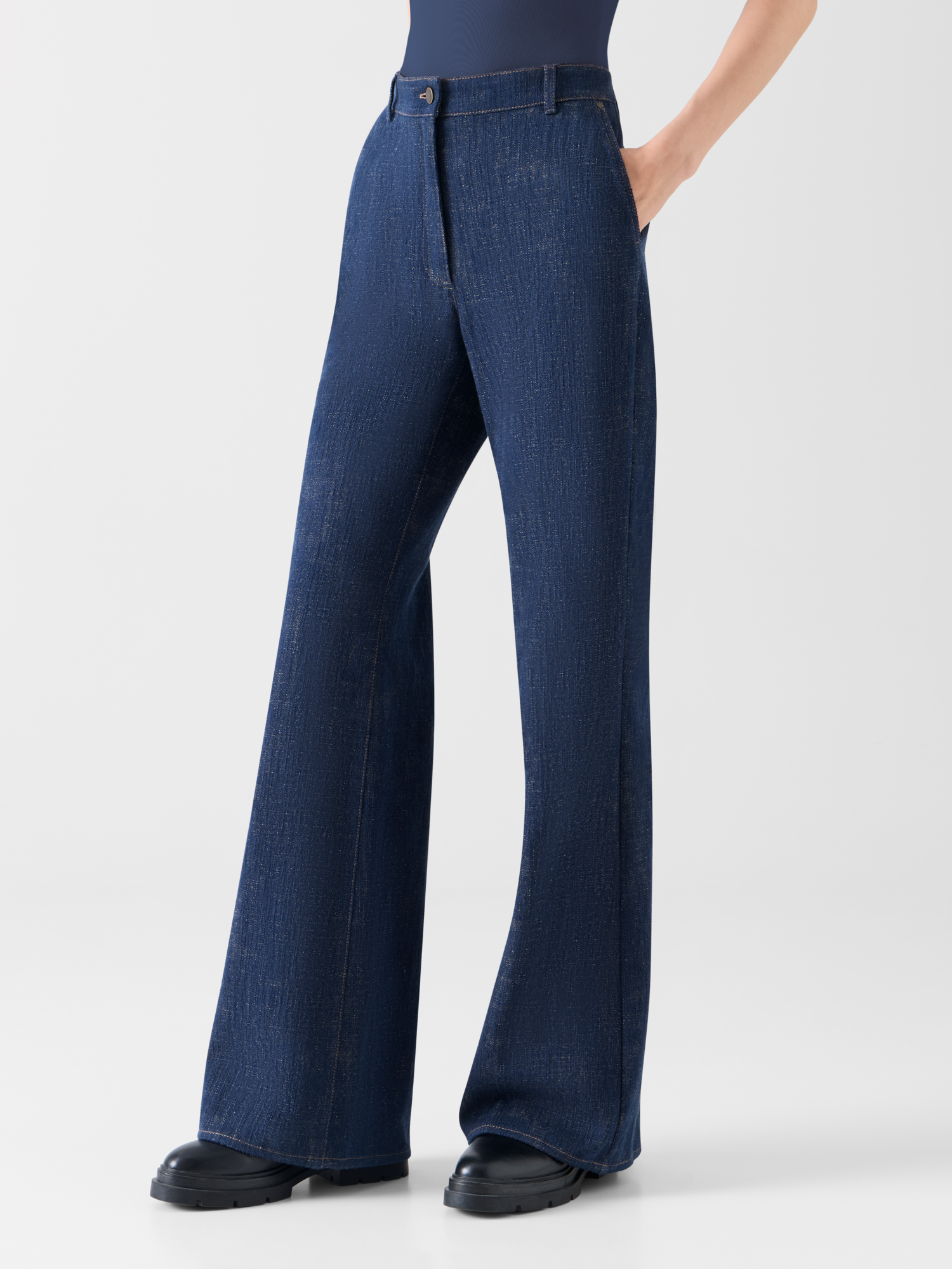 Designer Bootcut Hose aus Winter-Denim - Dunkelblau 