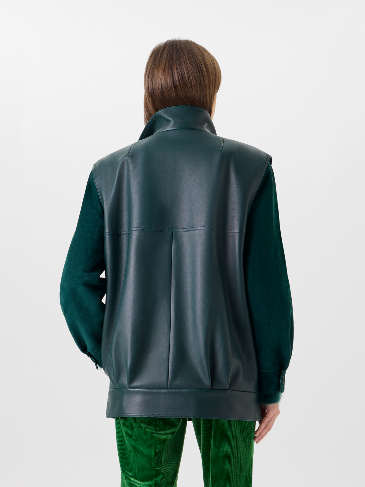 Designer Veloursleder-Blouson mit Nappaleder-Gilet - Grün 