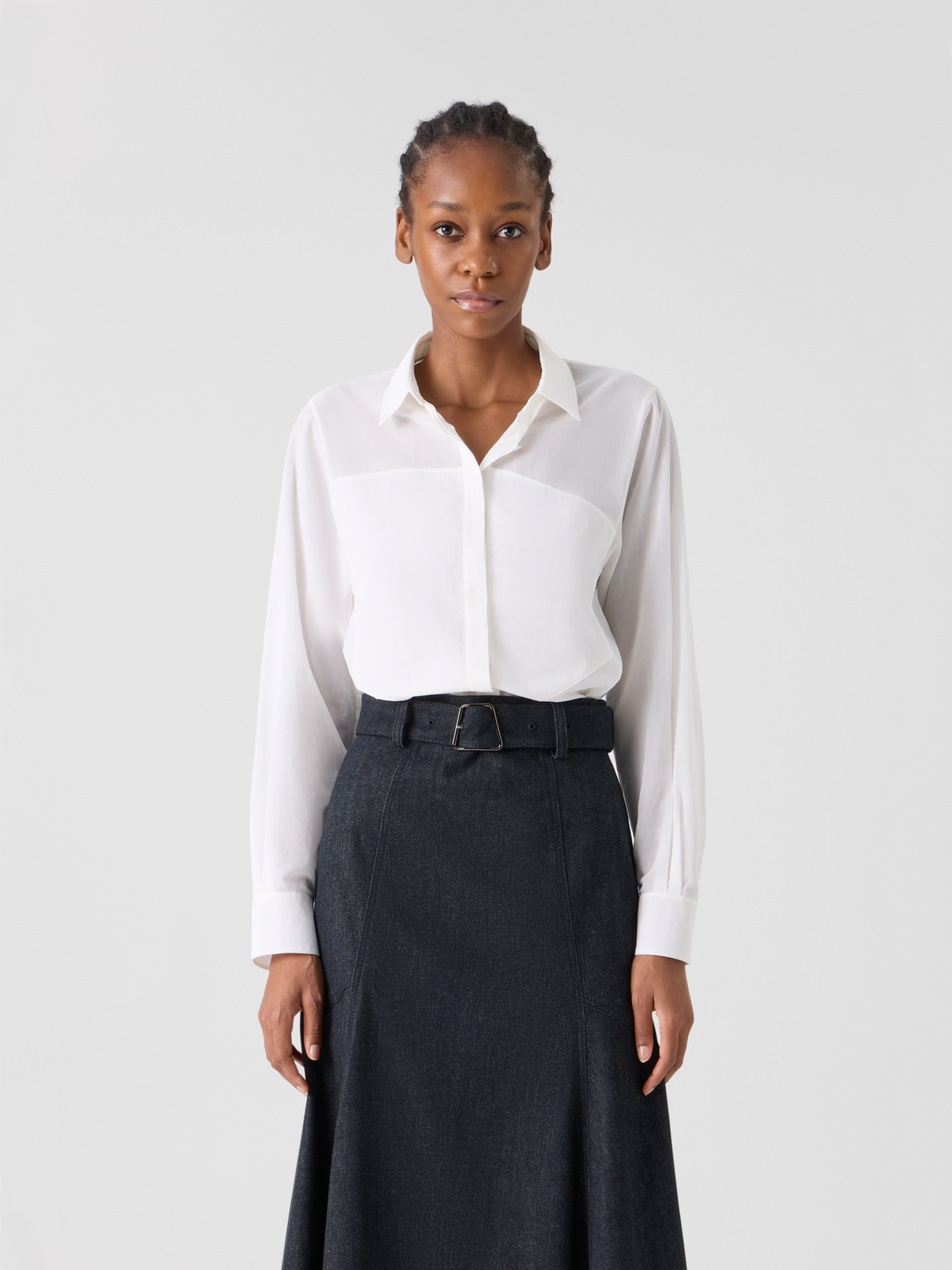 Designer Baumwollbluse mit Polygon-Einsatz - Weiss