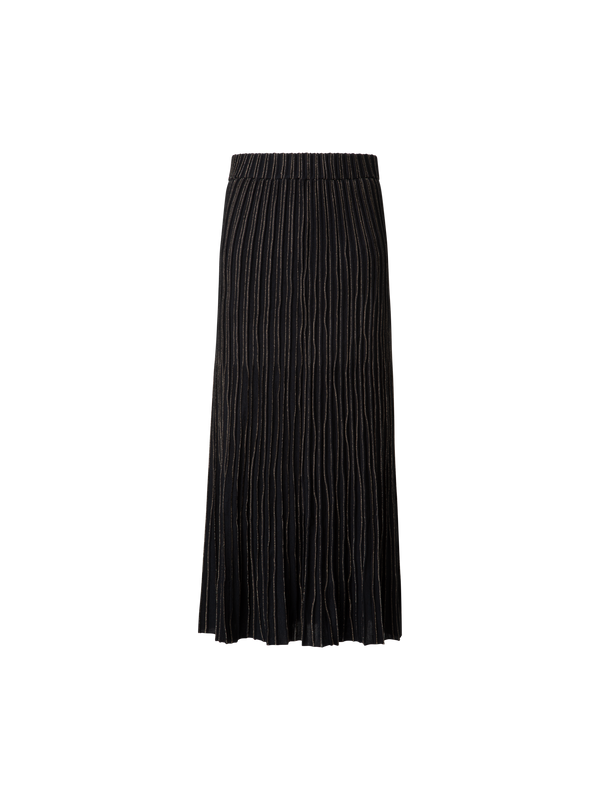 Designer Midi-Strickrock mit goldenen Lurex-Streifen - Schwarz - Bunt - Gold
