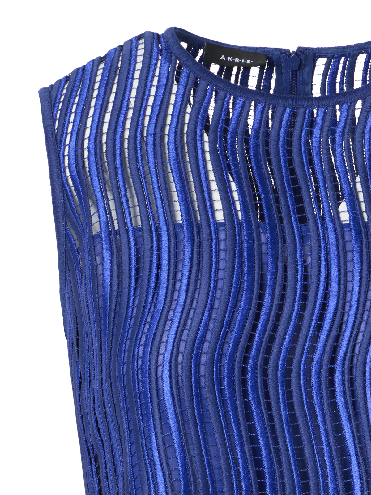 Designer Ärmellose Bluse aus Wave-Guipure - Blau