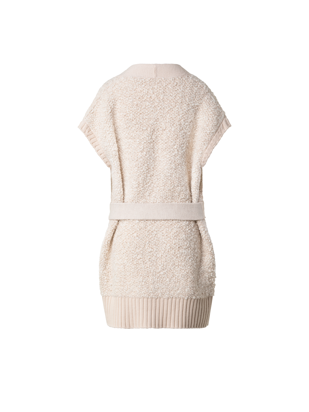 Designer Lange Strickjacke aus weichem Woll-Alpaka-Bouclé - Ecru - Weiss