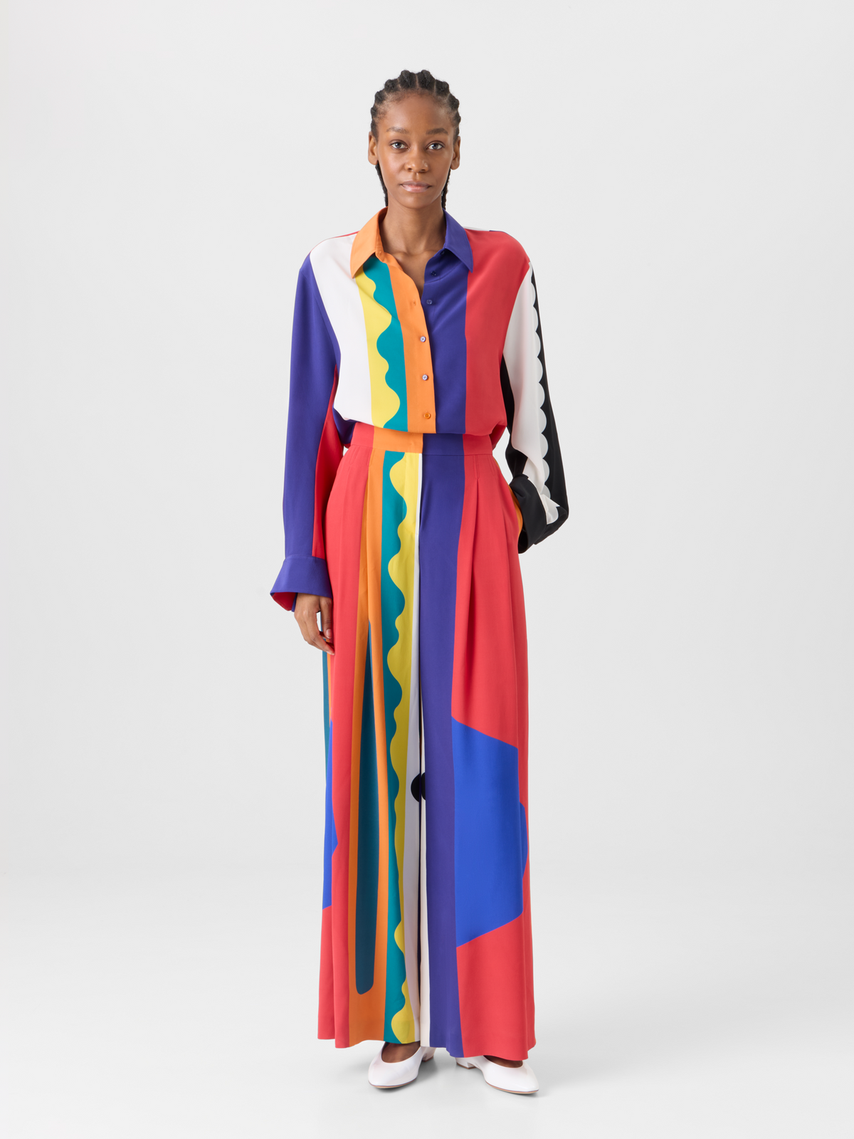 Designer Cassie weite Seidenhose mit Paravent-Druck - Bunt