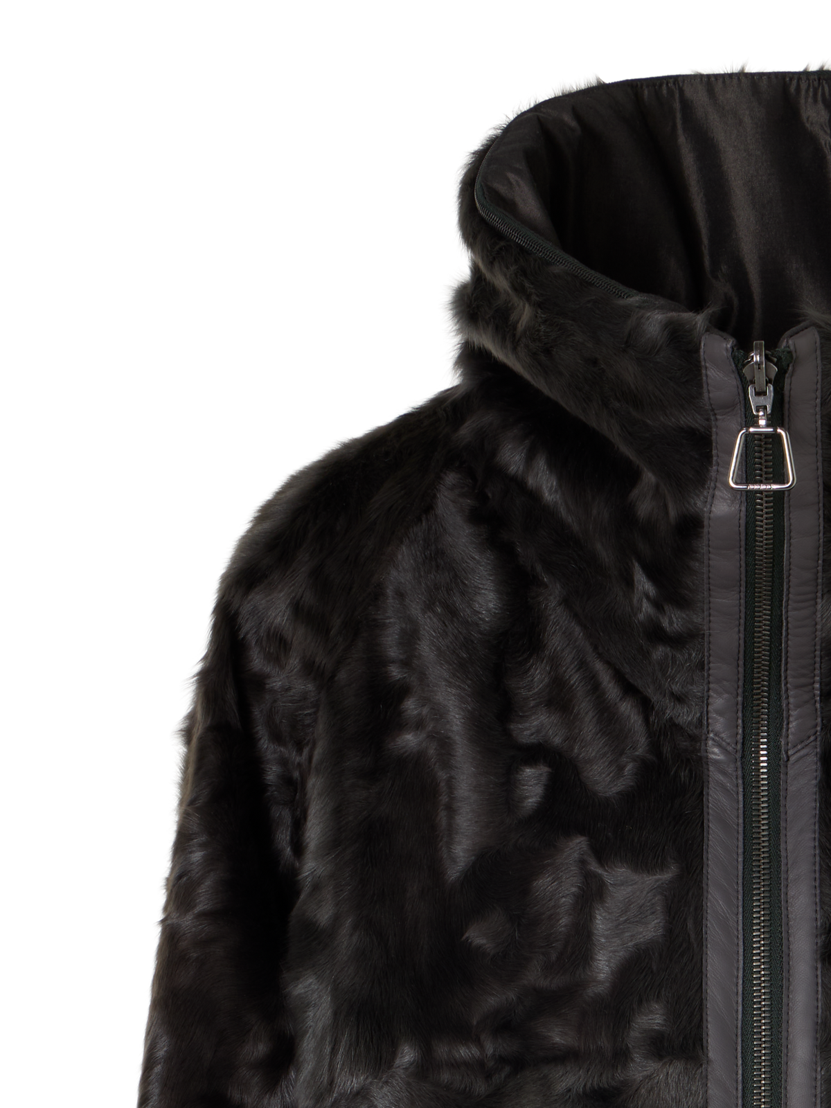 Designer Lamm-Shearling-Parka wendbar zu Seide - Grau