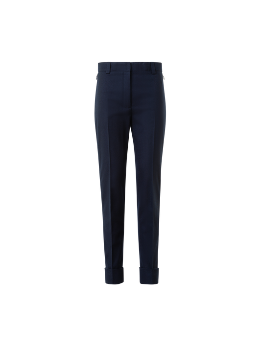 Designer Cropped Tapered Stretch-Wollflanellhose - Dunkelblau - Blau