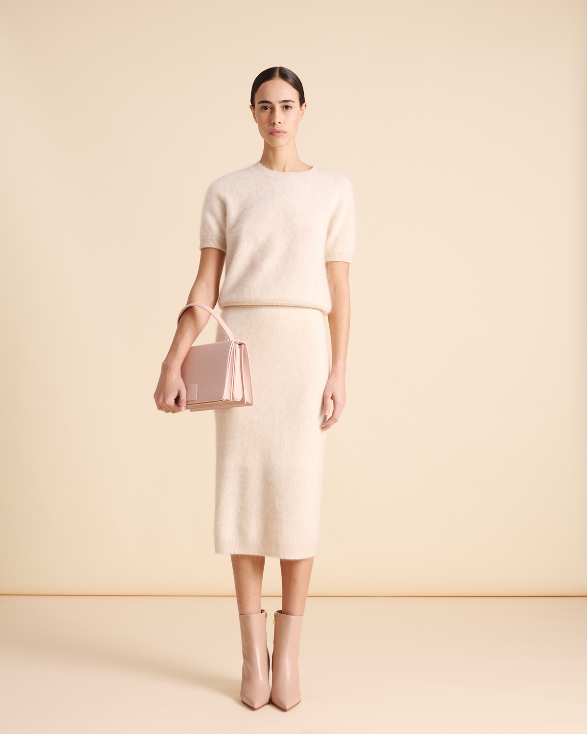 Designer Cloud Kurzarm-Kaschmirpullover - Grau - Beige #editorial