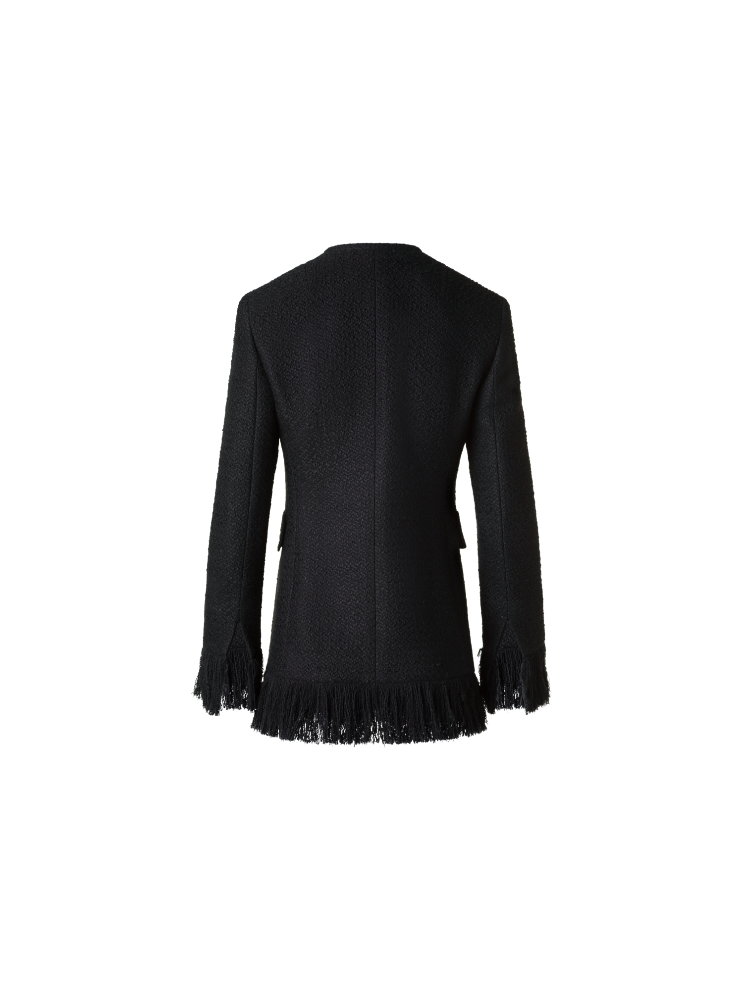 Designer Doppelreiher Illusion Jacke mit Fransen Detail - Schwarz