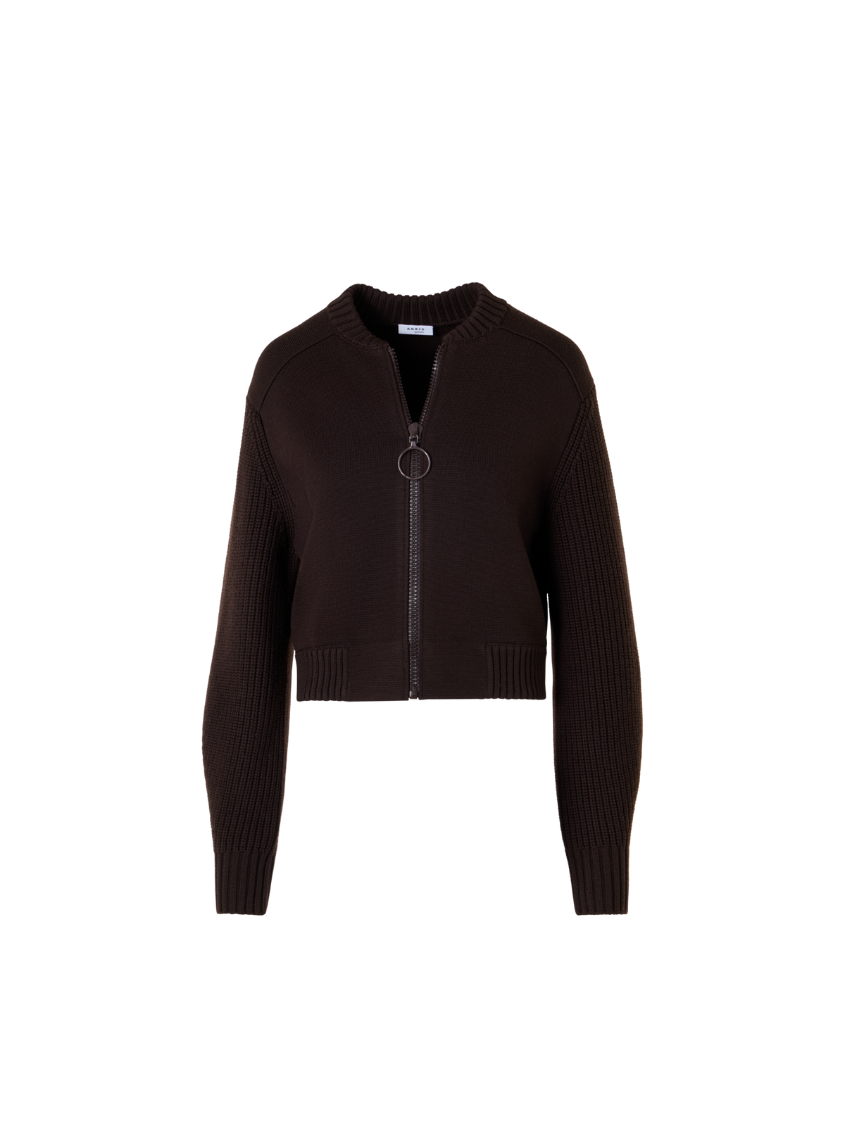 Designer Bomber-Cardigan aus Merinowolle - Braun