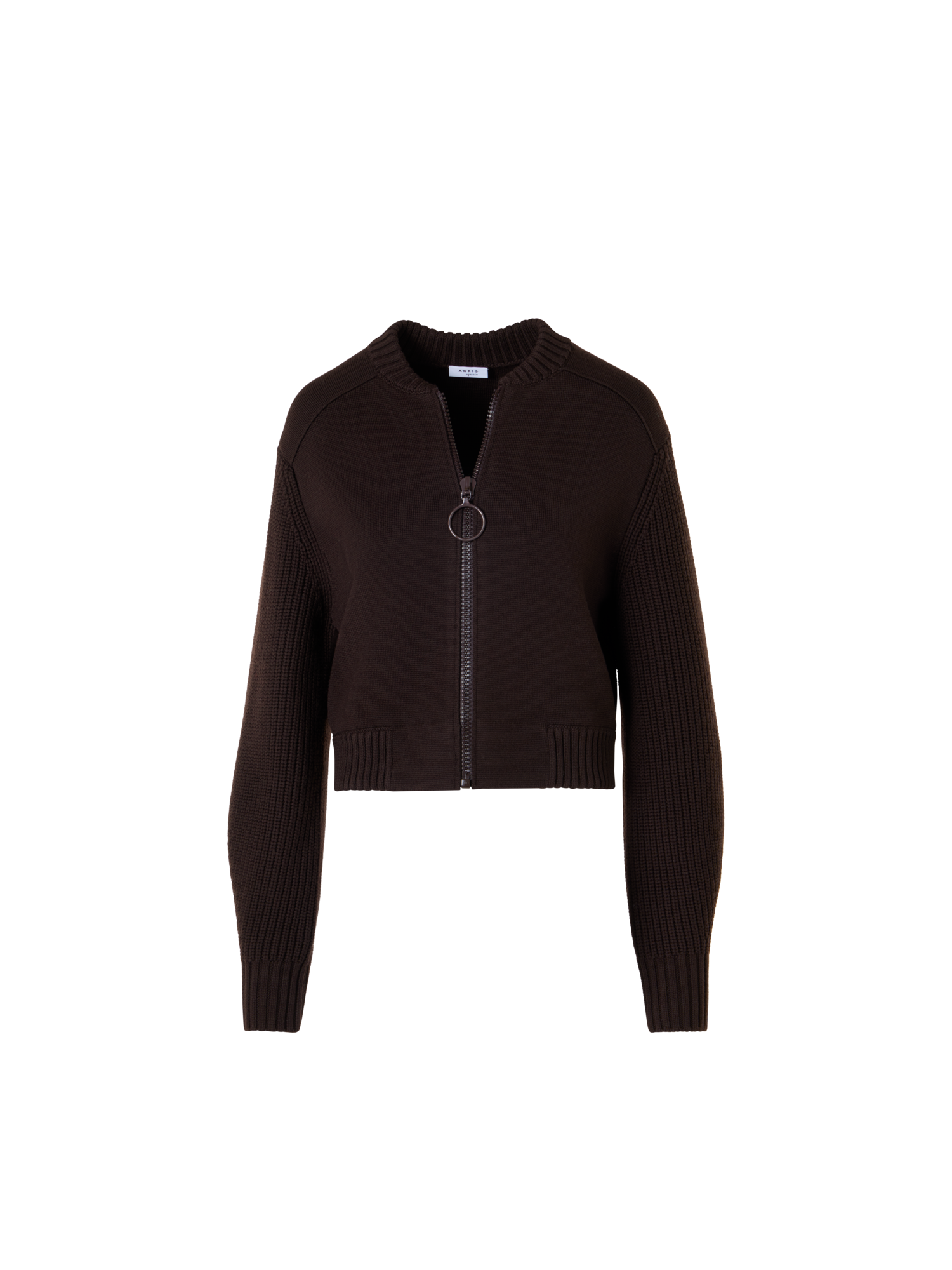 Designer Bomber-Cardigan aus Merinowolle - Braun
