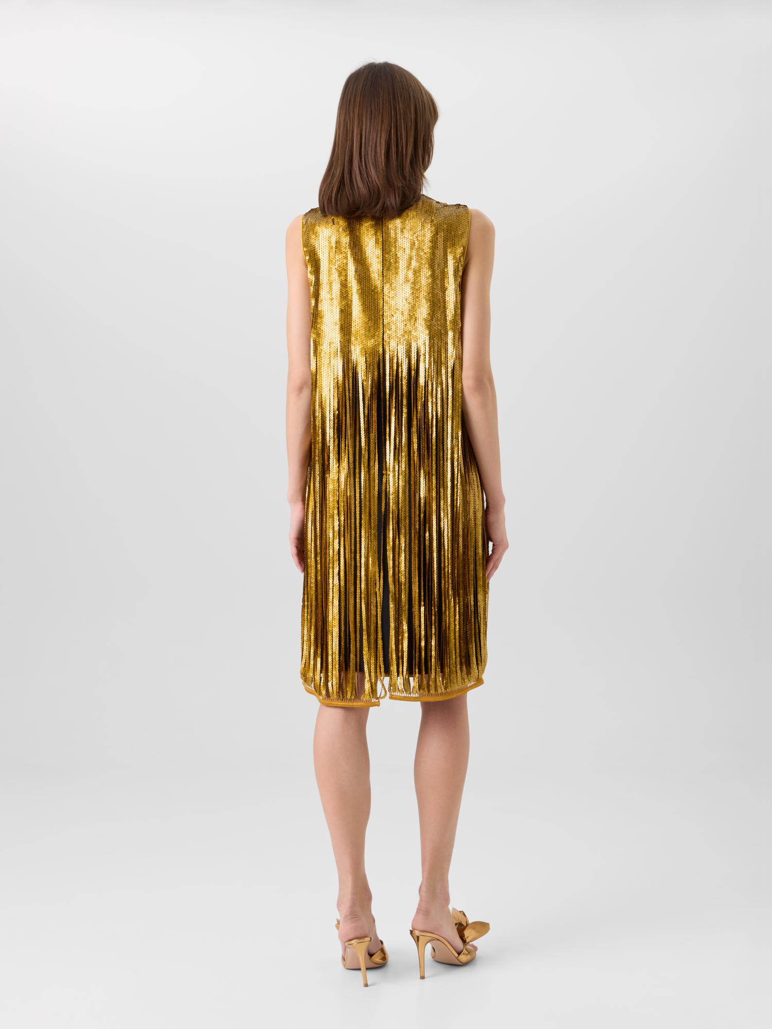 Designer Minikleid mit Paillettenfransen - Gold 