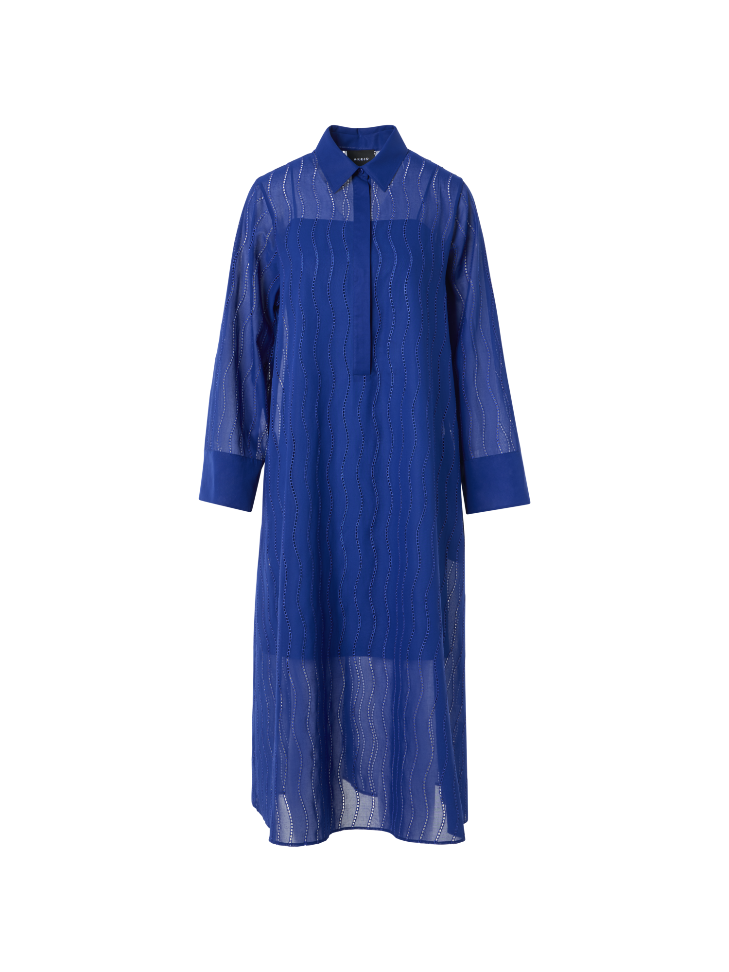 Designer Besticktes Midi-Hemdblusenkleid mit Wave-Stickerei - Blau