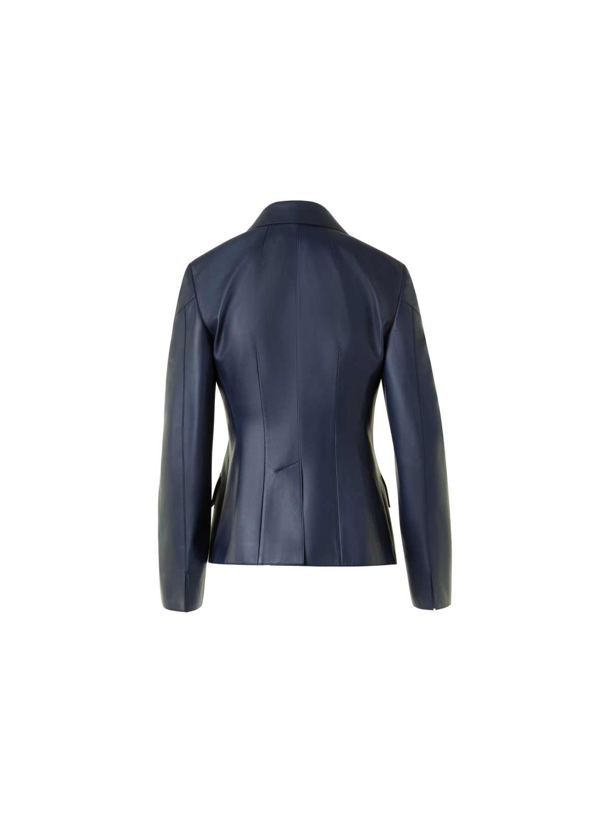 Designer Taillierte Leder Jacke mit aufgesetzten Taschen - Dunkelblau - Blau