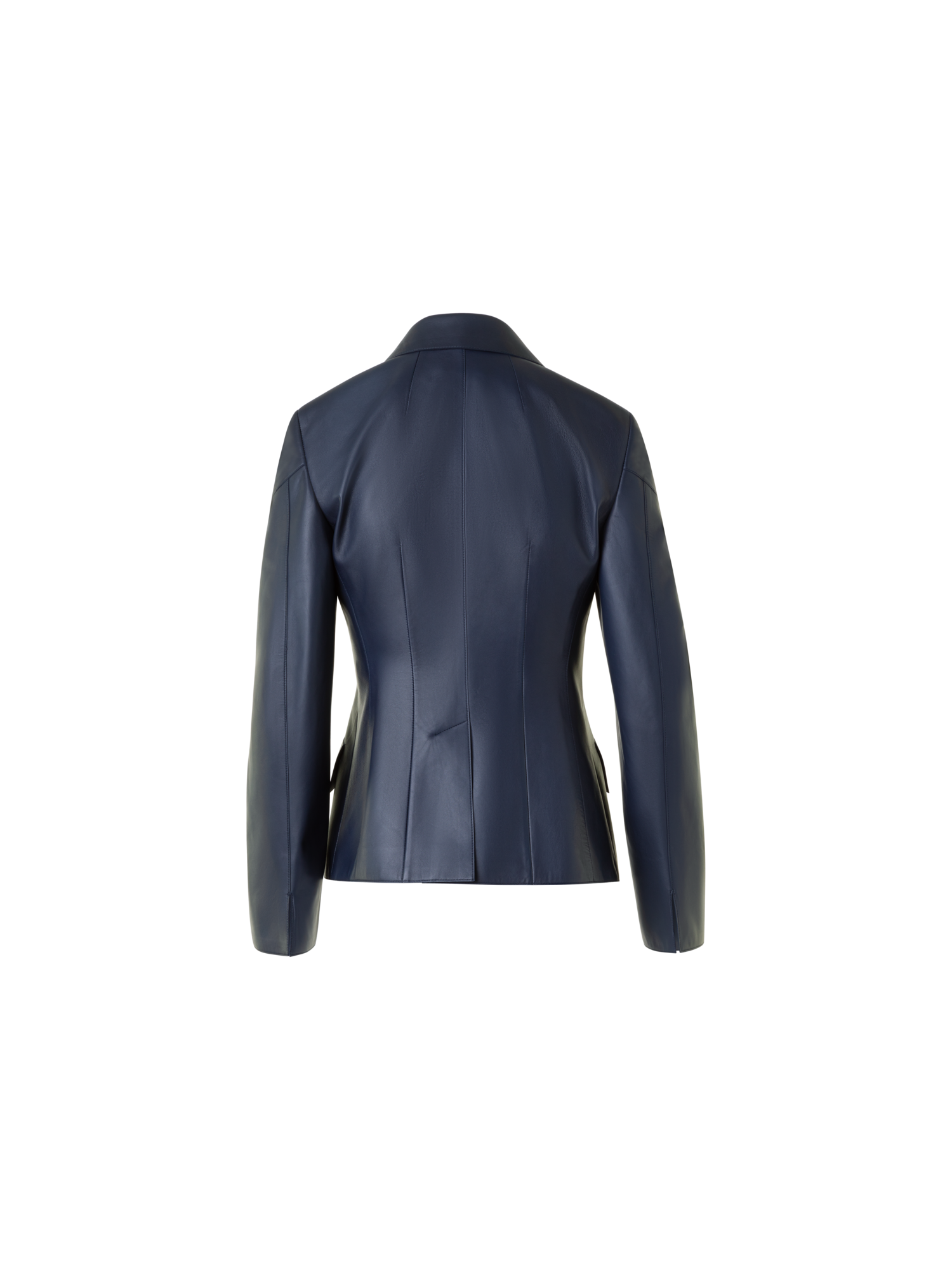 Designer Taillierte Leder Jacke mit aufgesetzten Taschen - Dunkelblau - Blau