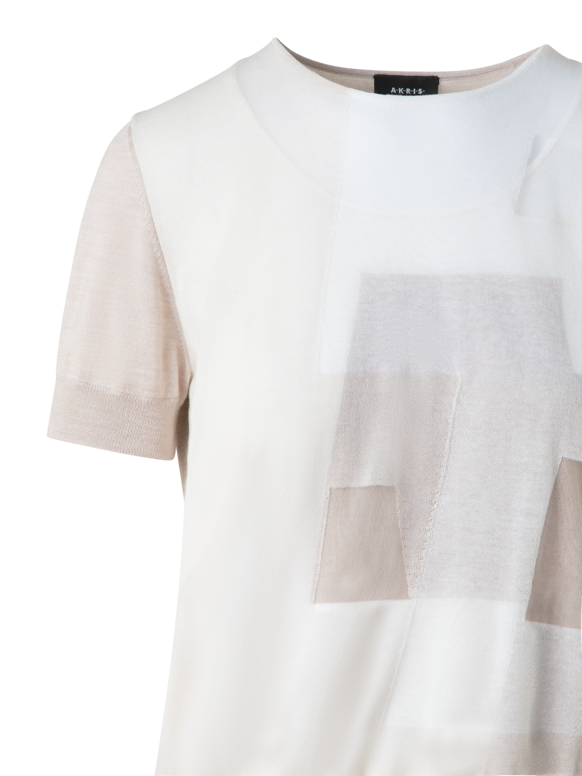 Designer Doppellagiger Intarsien-Kurzarmpullover - Bunt - Ecru - Beige - Weiss