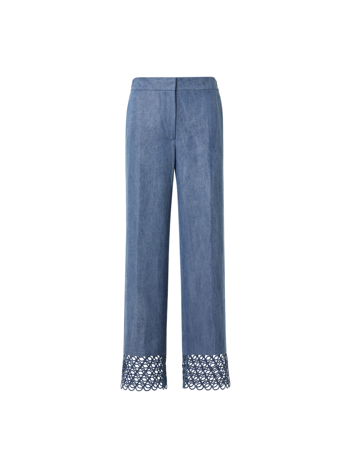 Designer Marlon Cropped Denim Hose mit hoher Taille und Ösen-Guipure - Blau