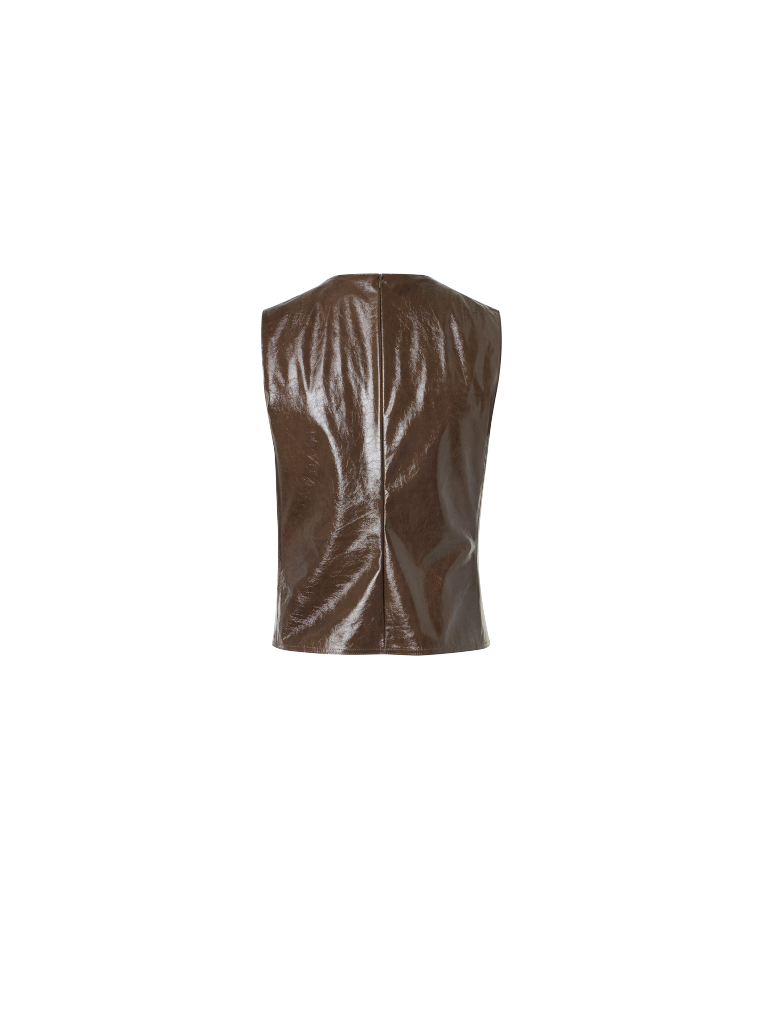 Designer Ärmelloses Top aus lackiertem Leder - Braun