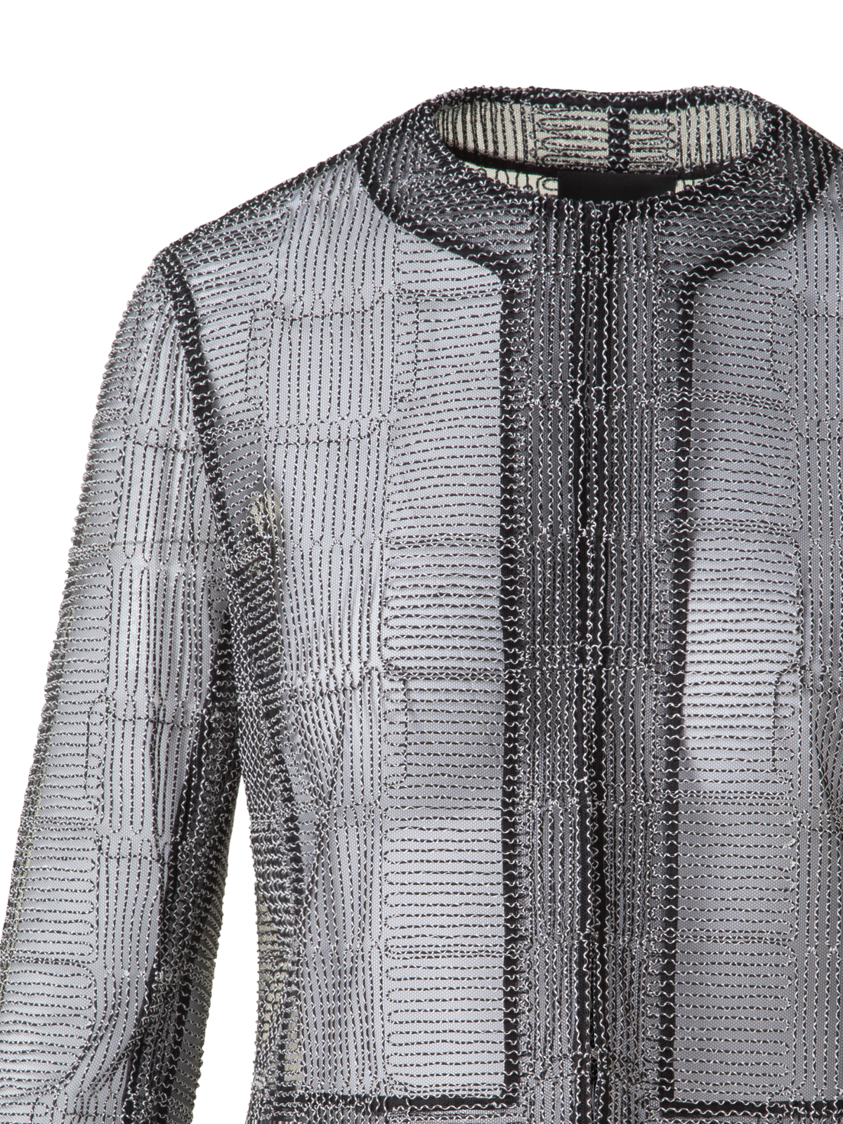 Designer Kurze Jacke mit quadratischer Tüll-Stickerei - Schwarz