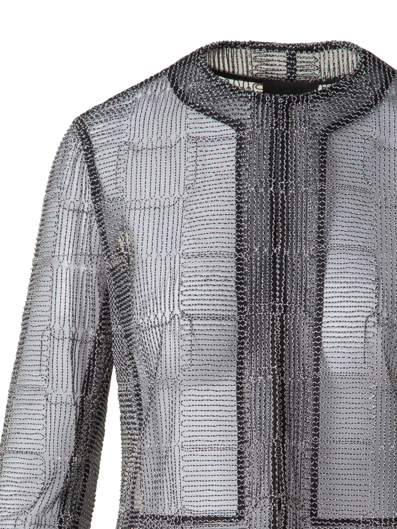 Designer Kurze Jacke mit quadratischer Tüll-Stickerei - Schwarz