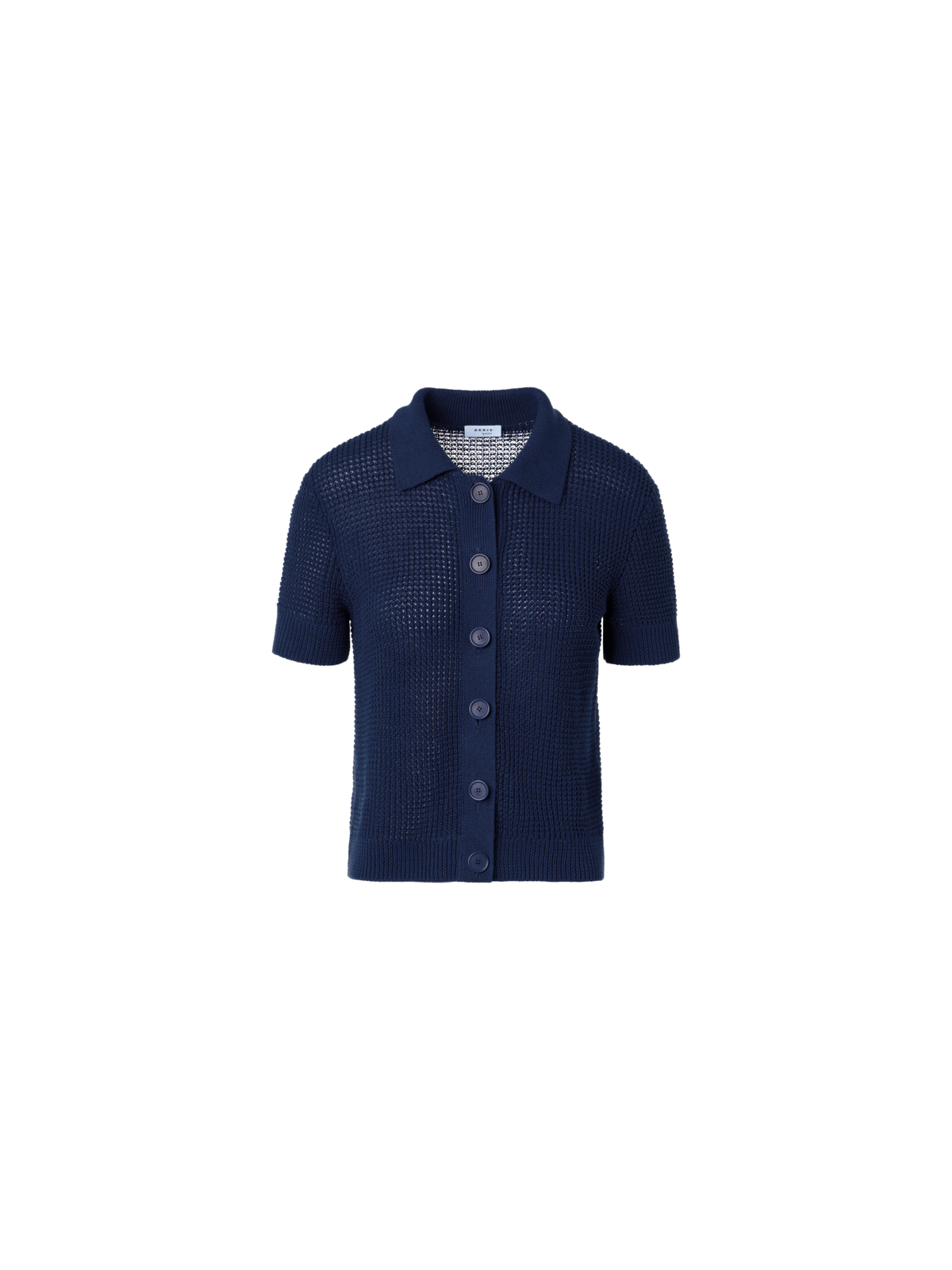 Designer Kurzärmliger Strick-Cardigan aus Leinen-Baumwolle - Dunkelblau - Blau