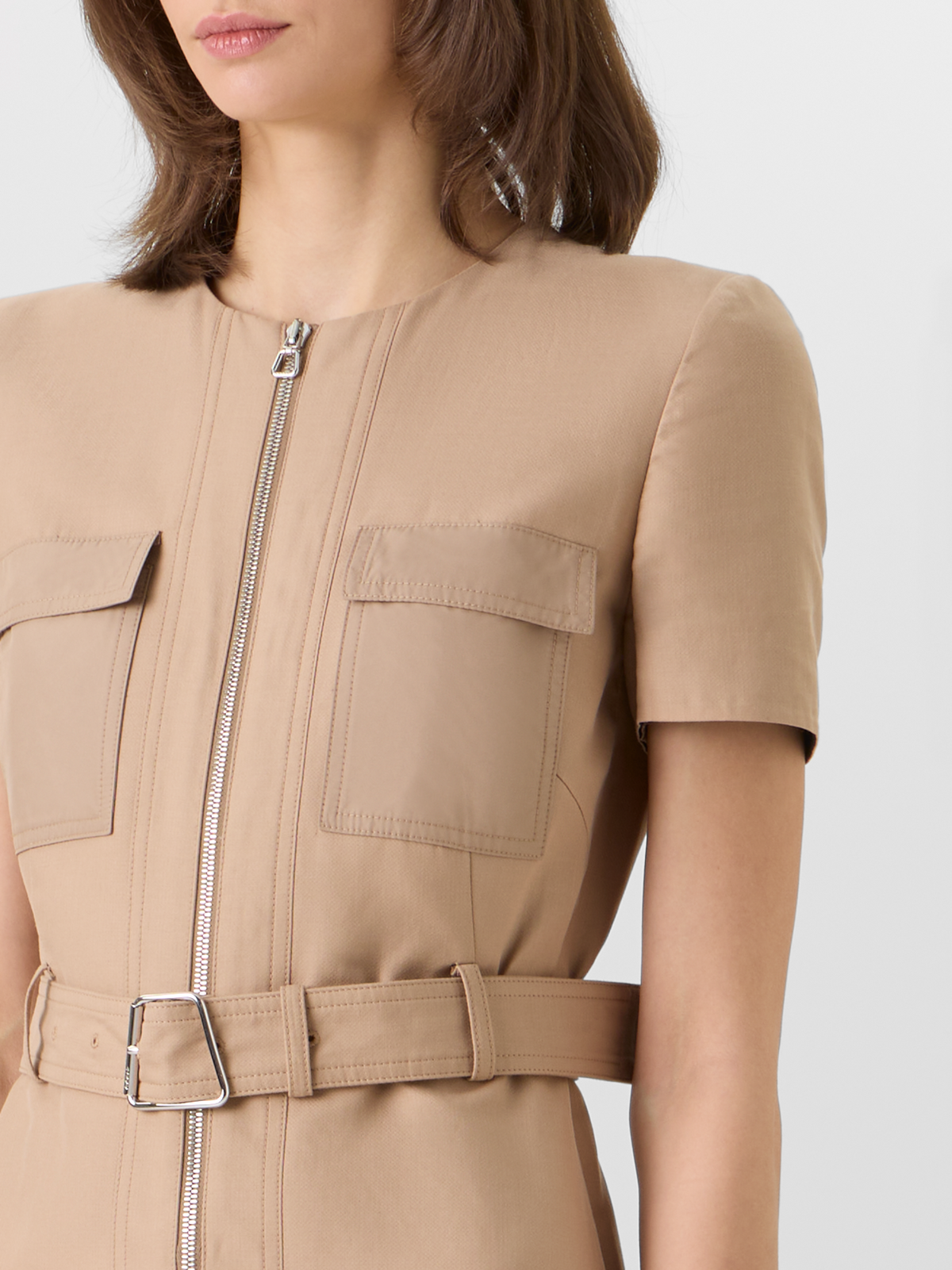 Designer Kurzärmeliges Kleid aus Baumwoll-Doubleface - Beige #editorial