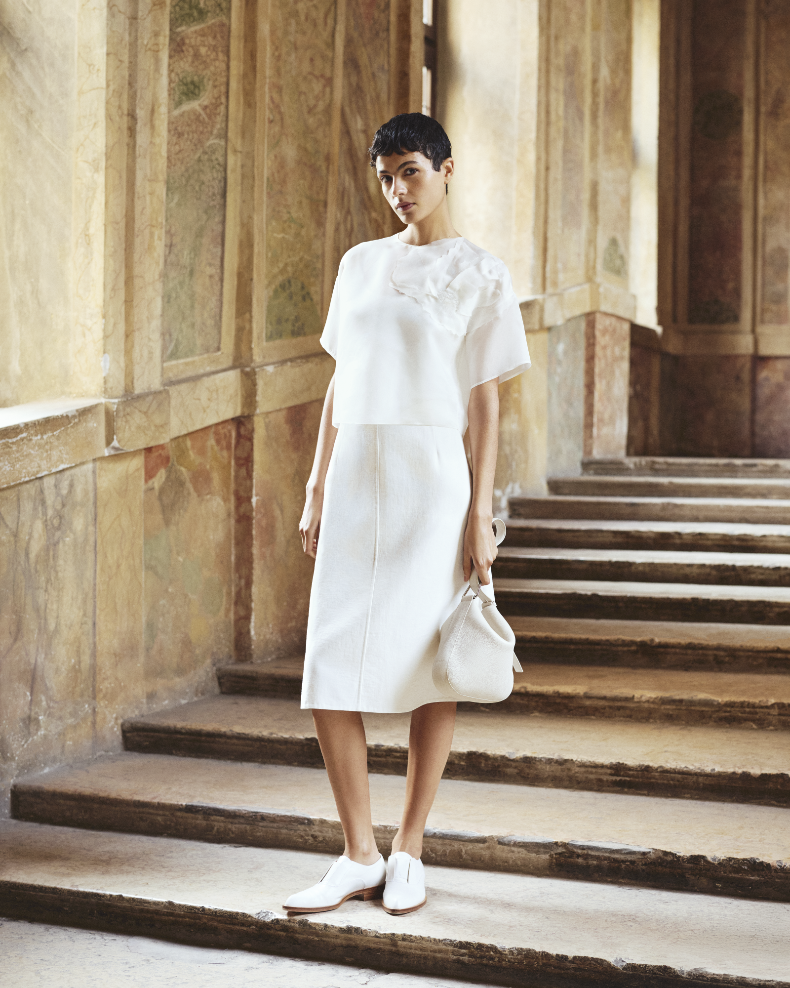 Designer A-Linien-Rock aus Baumwoll-Seide Doubleface - Ecru - Weiss 