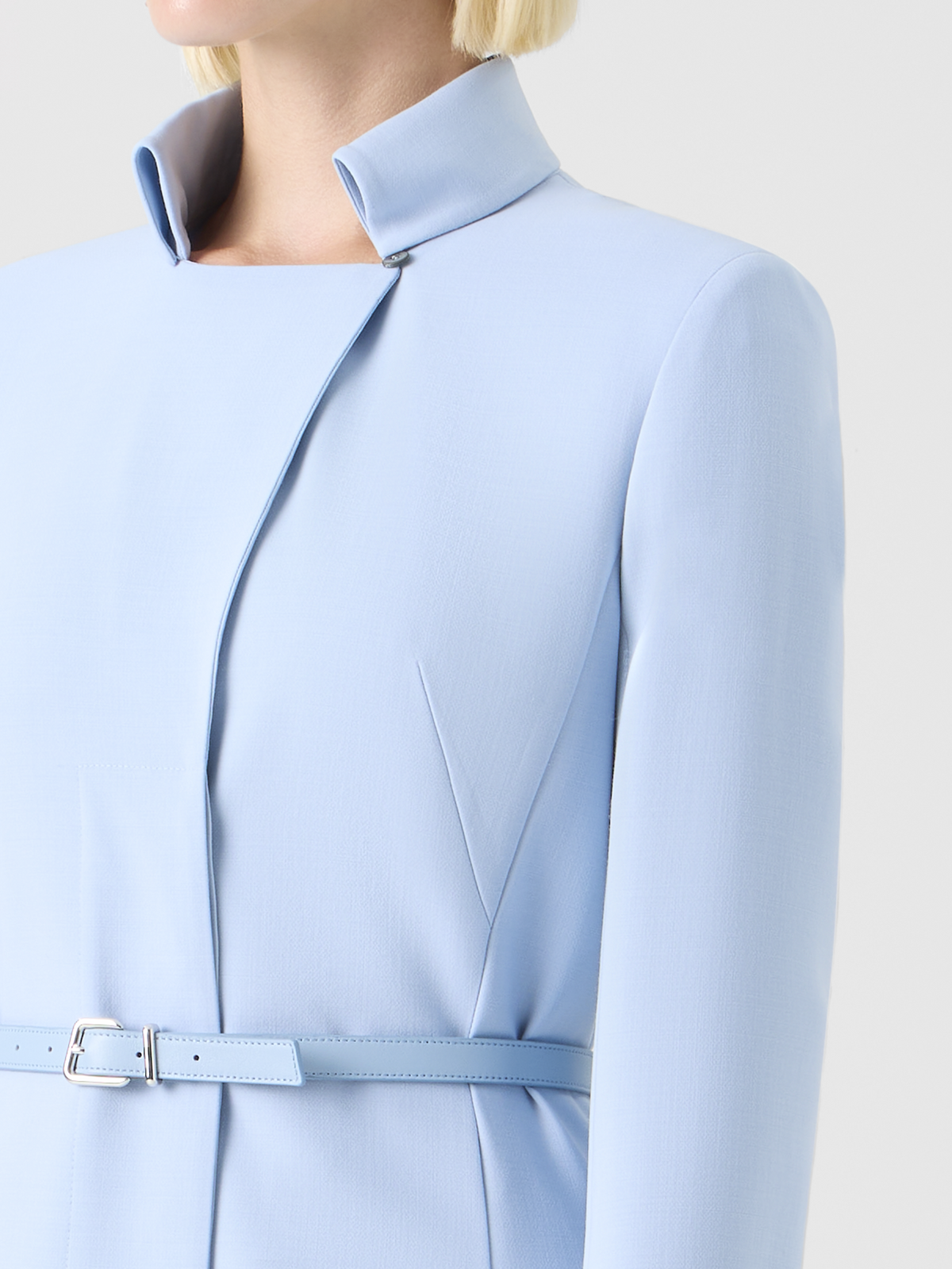 Designer Midikleid mit Gürtel aus Wolle Doubleface - Blau #editorial