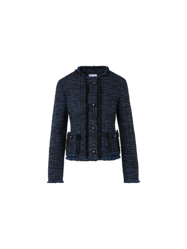 Designer Short Jacket in Wool Tweed - Dunkelblau