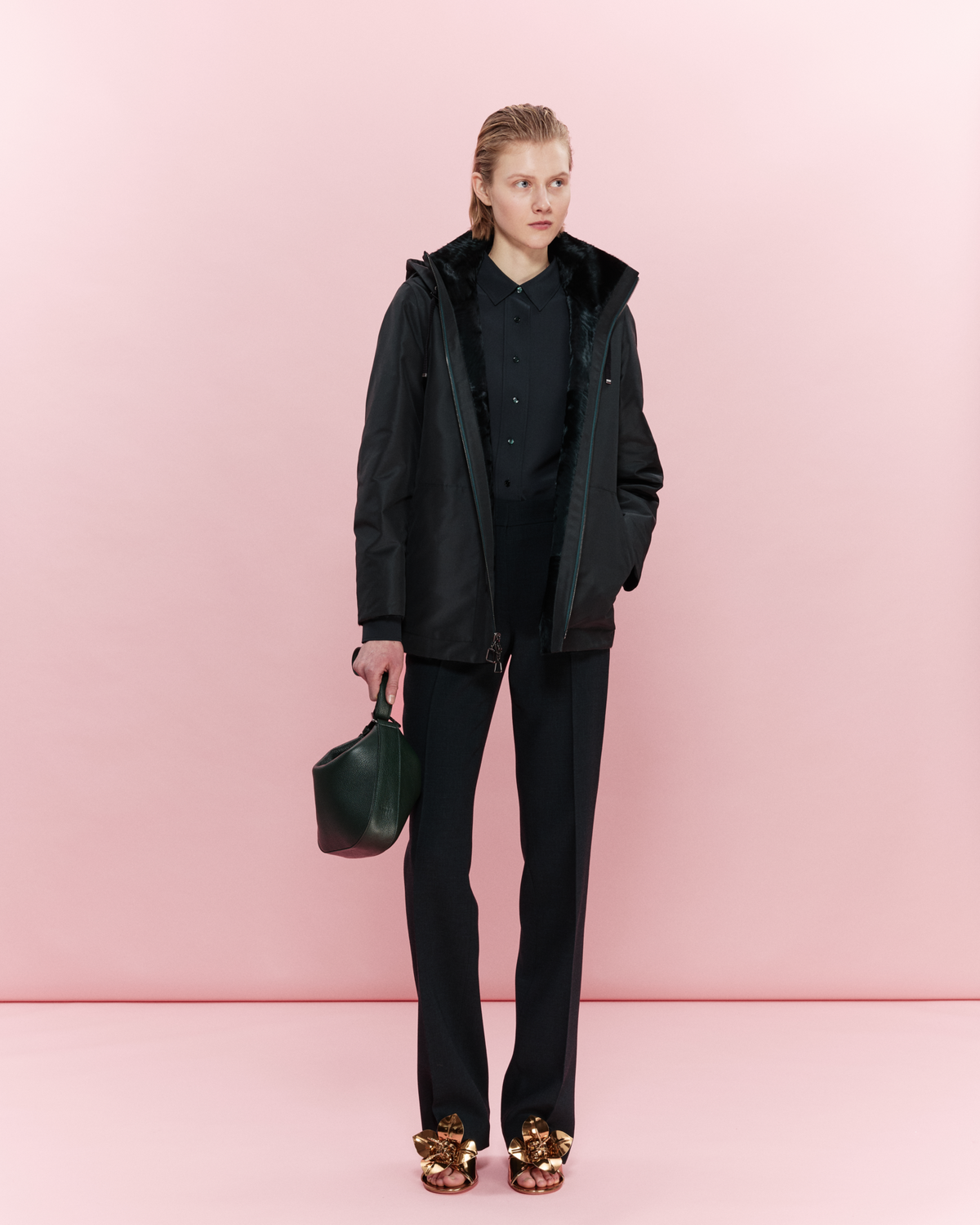 Designer Gerade Hose aus Woll-Double-Face - Grün 